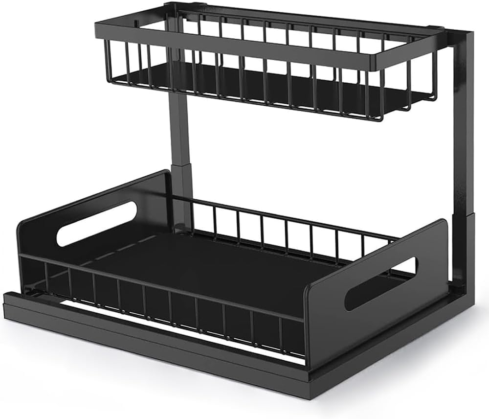 Ultra-Durable Pull-Out under Sink Organizer, Black Space-Saving Storage Shelf, Carbon Steel Drawer Rack, Suitable for Kitchen Cabinets, Bathroom & Office Drawers image number 4