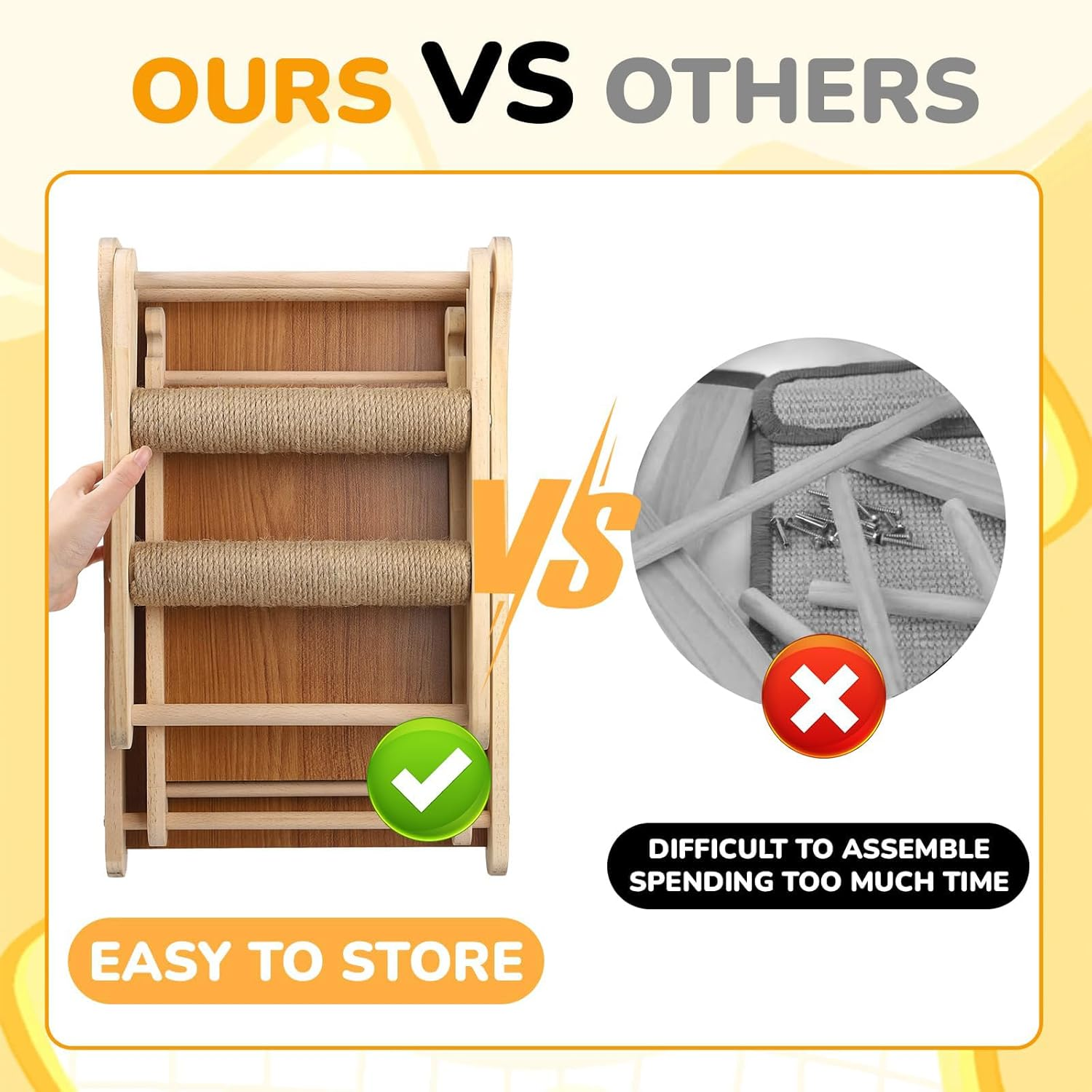 Cozioz Wooden Cat Scratching Ramp with Sisal Surface, Durable Scratch Board and Post Combo for Indoor Cats and Kittens, Includes Interactive Wood Cat Teaser Toy image number 2