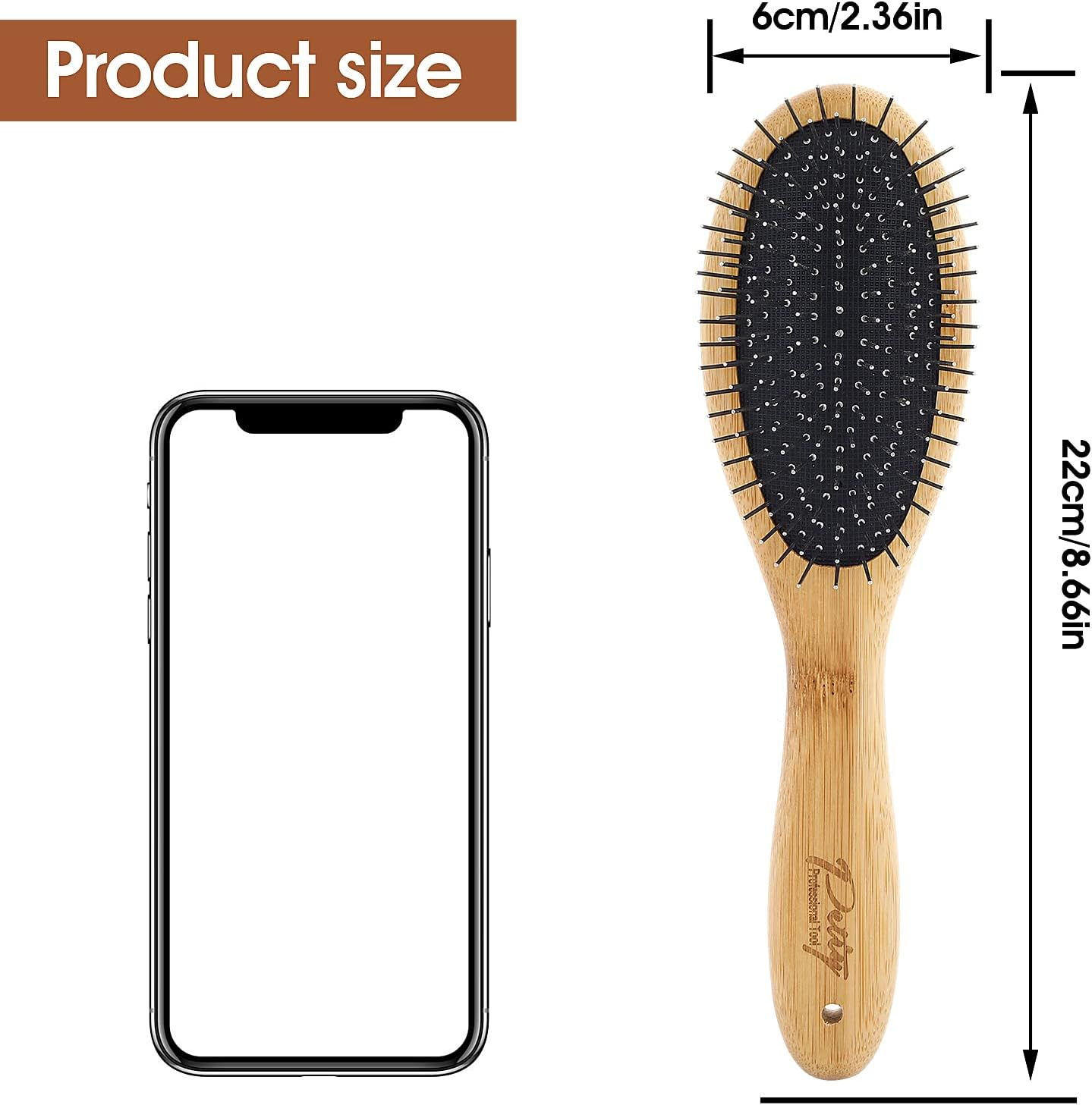 Molain Dog Pin Brush Airbag Wooden Comb Pin Brush- Dog Cat Professional 20Mm Stainless Steel round Pins Grooming Brush with Bamboo Handle, Airbag Comb No Scratching Any Hairs Type Dog or Pets(1Pc) image number 6