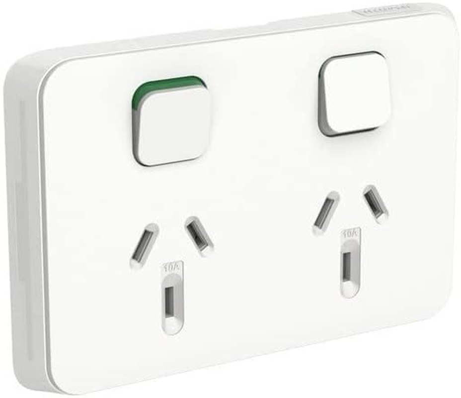Clipsal Iconic 10A 250V Horizontal Twin Socket Switch, White