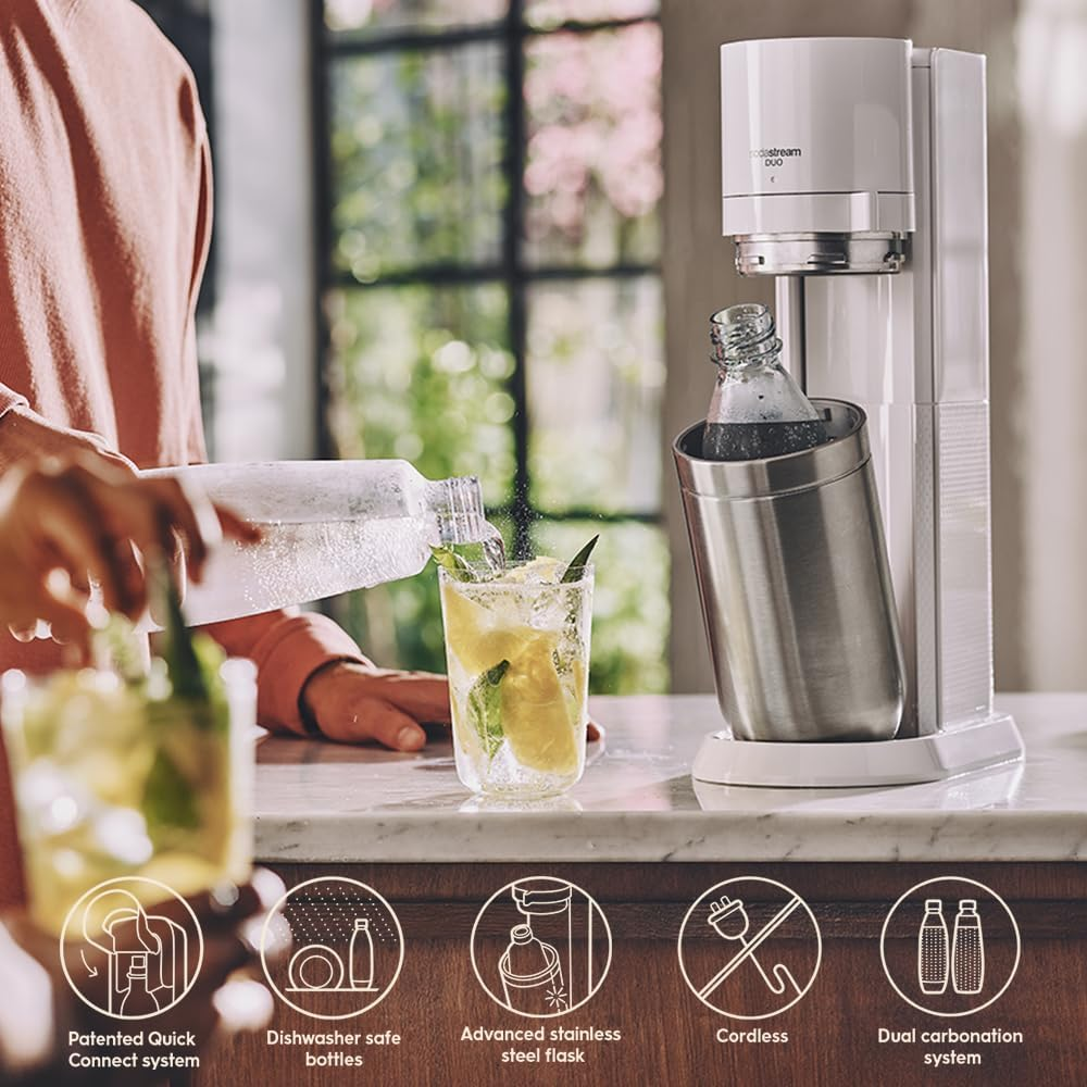 Sodastream - DUO White Sparkling Water Maker | Eco-Friendly & Stylish | Includes Glass & Plastic Bottles | Quick Connect Technology | Starter Kit image number 2