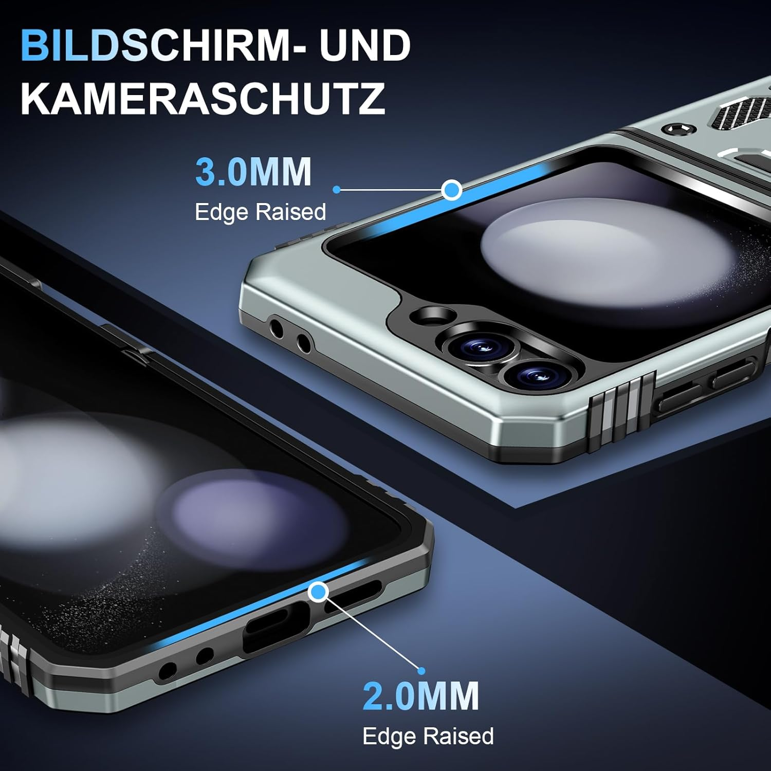 Mobile Phone Case for Samsung Galaxy Z Flip 5 Case with Slide Camera with Camera Protection Galaxy Z Flip 5 Protective Case 360&deg; Rotating Metal Ring Stand Shockproof for Samsung Z Flip 5 5G (Grey)