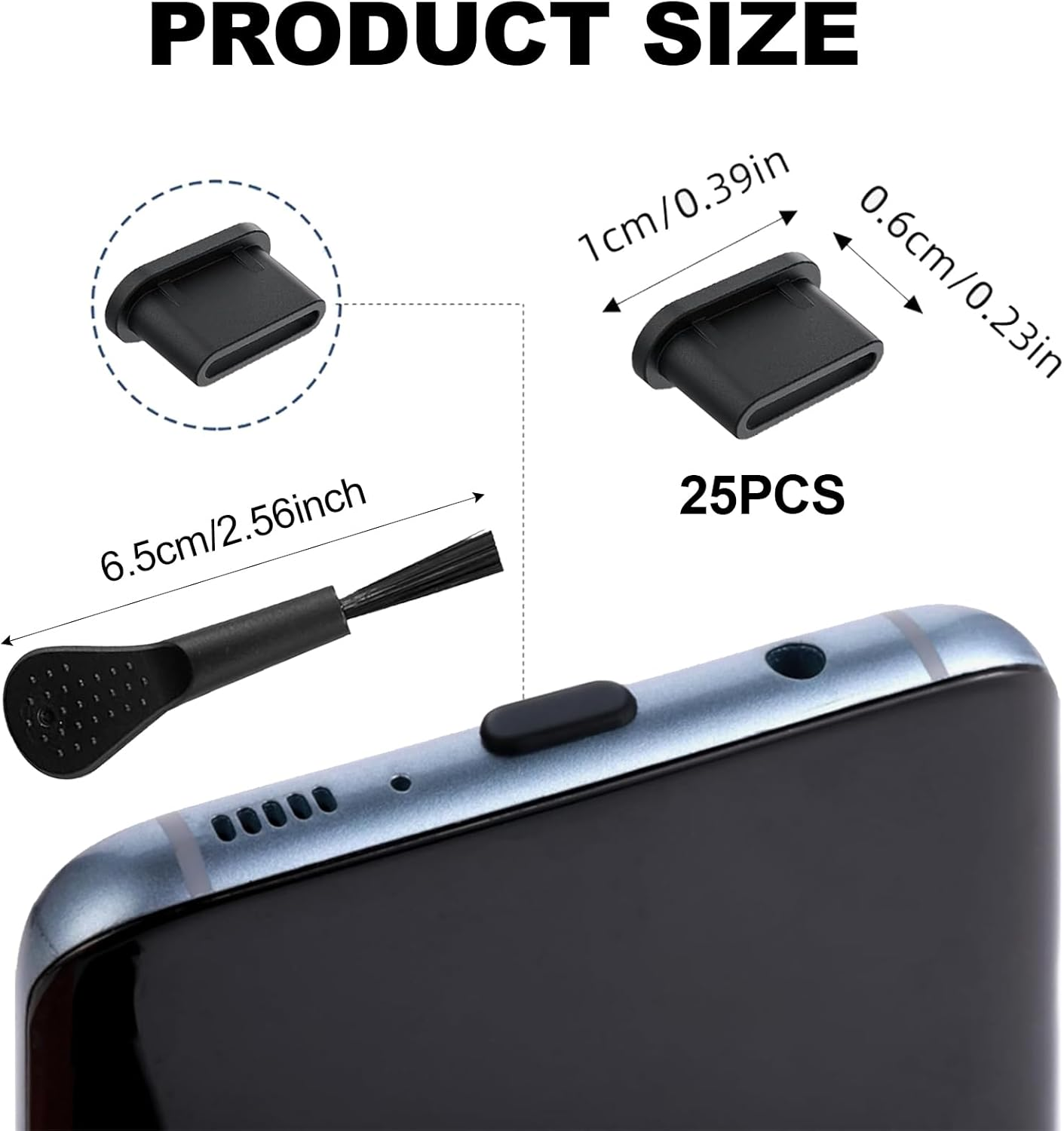 25 Pcs USB Type C anti Dust Cap Cover Port Plugs Protector,Usb C Dust Cover,Silicone Type-C Charger Protector,Usb C Dust Plug with Cleaning Brush for All Type-C Smartphones and Tablets - Black image number 5