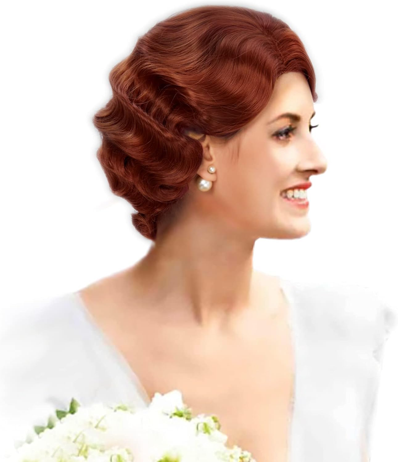 MEDISIFA Short Red 1920S Wig for Women Gatsby Roaring 20S Finger Wave Party Synthetic Full Vintage Wigs for Womens Lady Cosplay Costume Fancy Dress 1920 Flapper Wig - Black,Rose image number 7