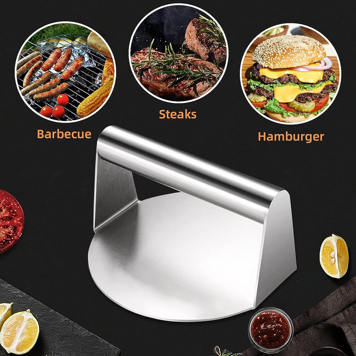 YOZOTI Burger Press - Stainless Steel Burger Smasher Tool - Smooth & Non-Stick Surface - round Utensil for Grilling Meat Patty, Steak, Hot Dog, Grill Flattener for Steaks, Panini, Sandwich image number 1