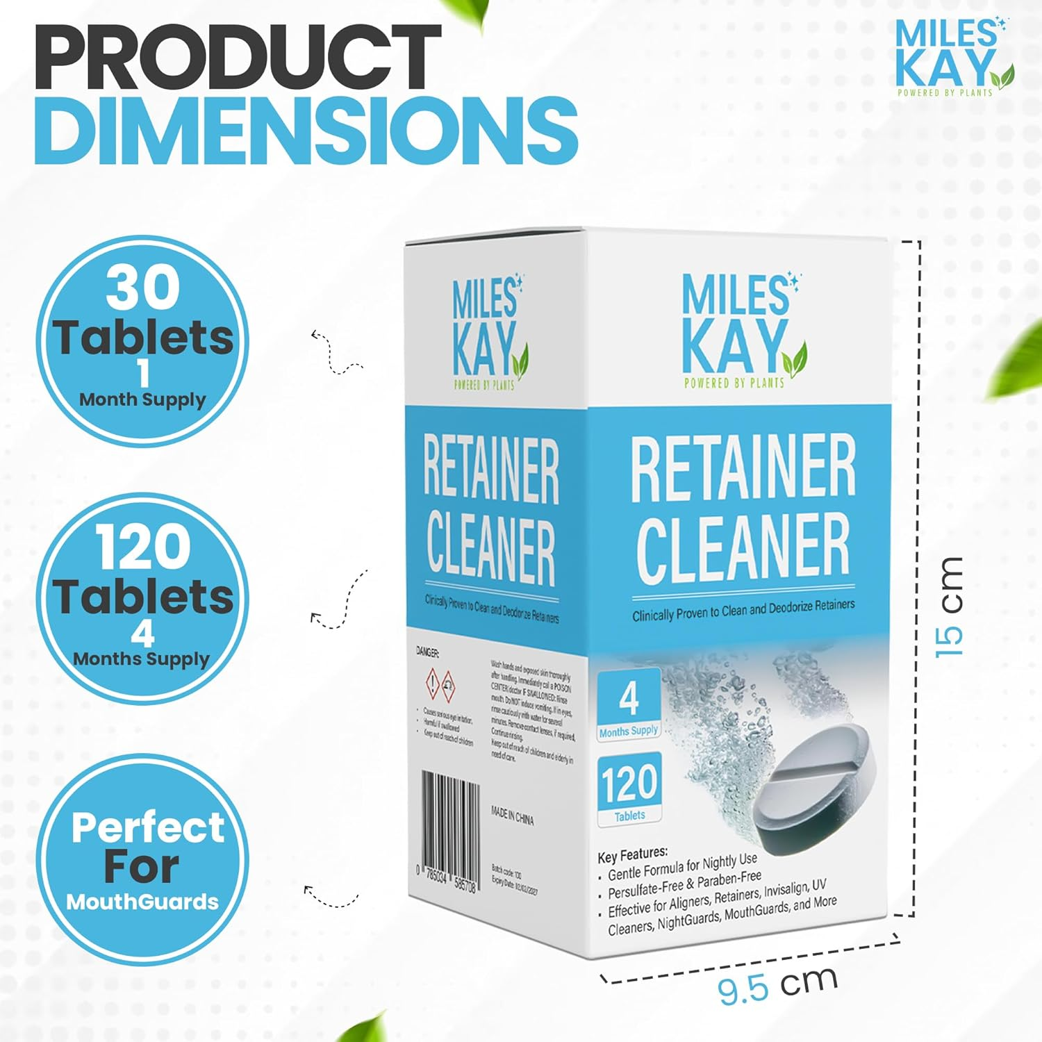Retainer Cleaner &ndash; 120 Tablets (4-Month Supply) &ndash; Retainer Cleaning Tablets for Retainers, Aligners, Invisalign, Dentures, Mouth Guards &ndash; Ultrasonic & Dental Pod Compatible &ndash; Fresh Mint | Miles Kay image number 5