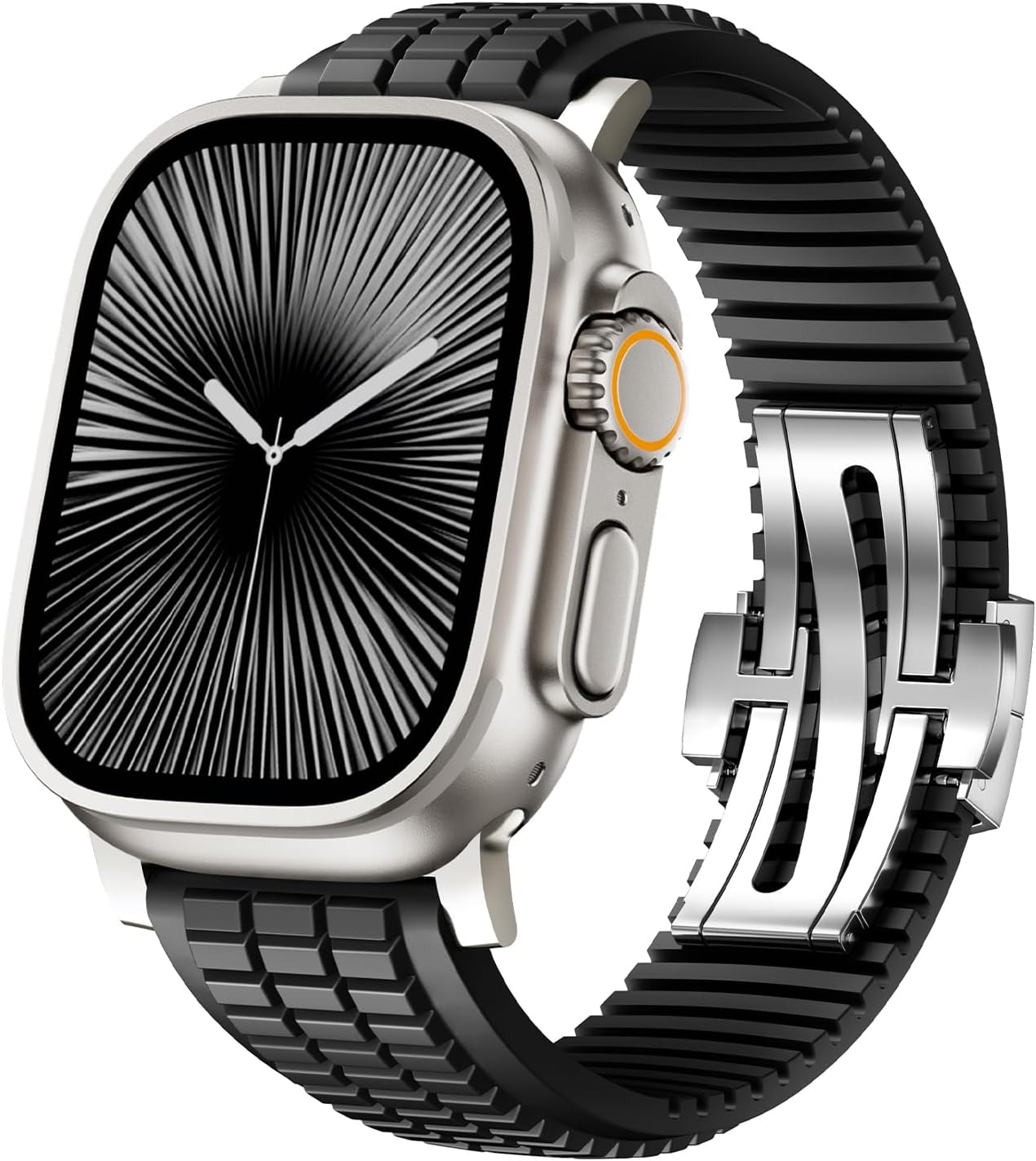 SEURE FKM Strap for Apple Watch Ultra 2/1 49 Mm, Series 10 46 Mm, Series 9/8/7 45 Mm, Series SE2/6/SE/5/4 44 Mm, Series 3/2/1 42 Mm Business Sport Fluororubber Wristbands Replacement Strap for Men