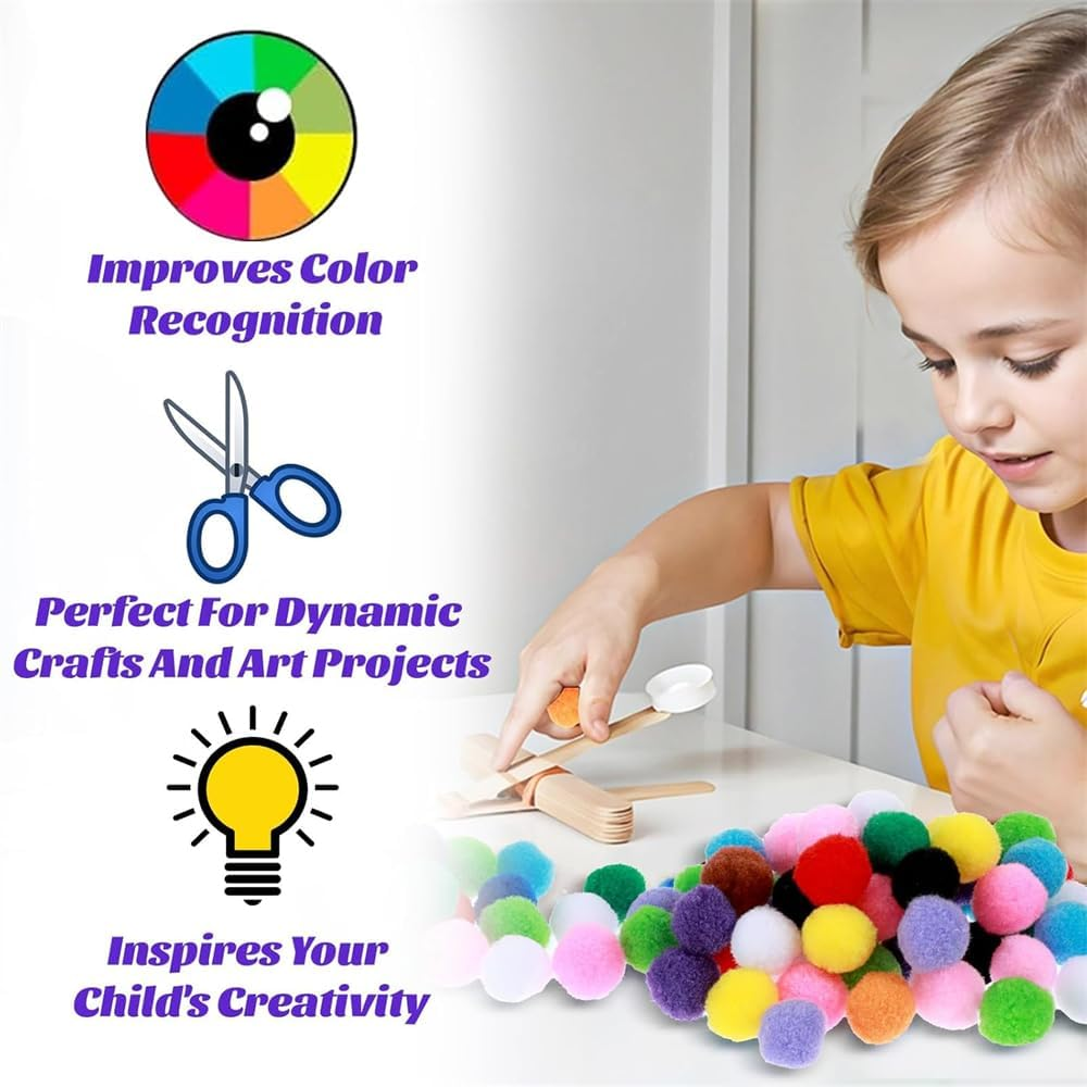 JOWILIN Pom Poms Balls for Crafts, 2000 Pcs 1.5Cm Multicolor Fuzzy Pom Poms Balls, Arts and Crafts Pompoms, Cotton Balls for Kids Crafts, Creative Crafts, Decorations, DIY Art image number 5