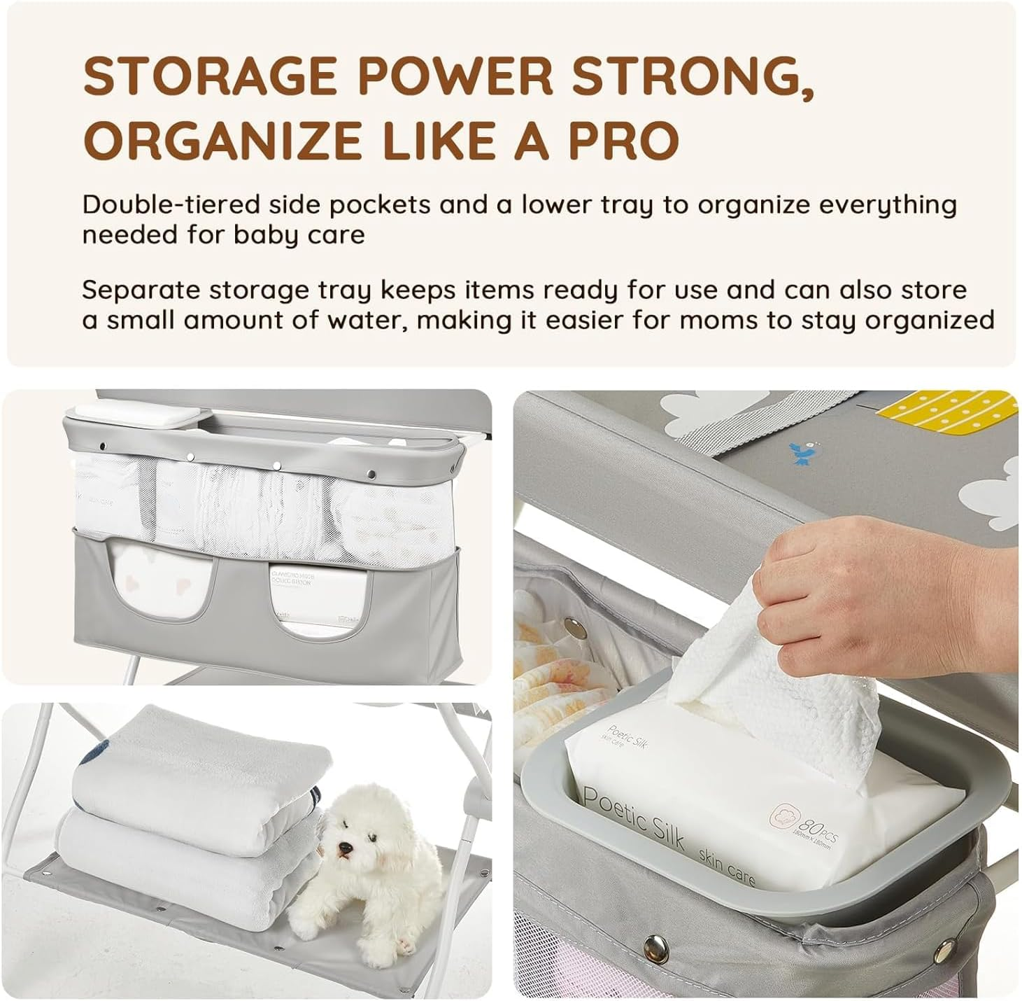 Baby Changing Table, Versatile Folding Changing Table, Waterproof Diaper Changing Station, Adjustable Height, Baby Changing Station, Mobile Nursery for Infant and Newborn image number 2