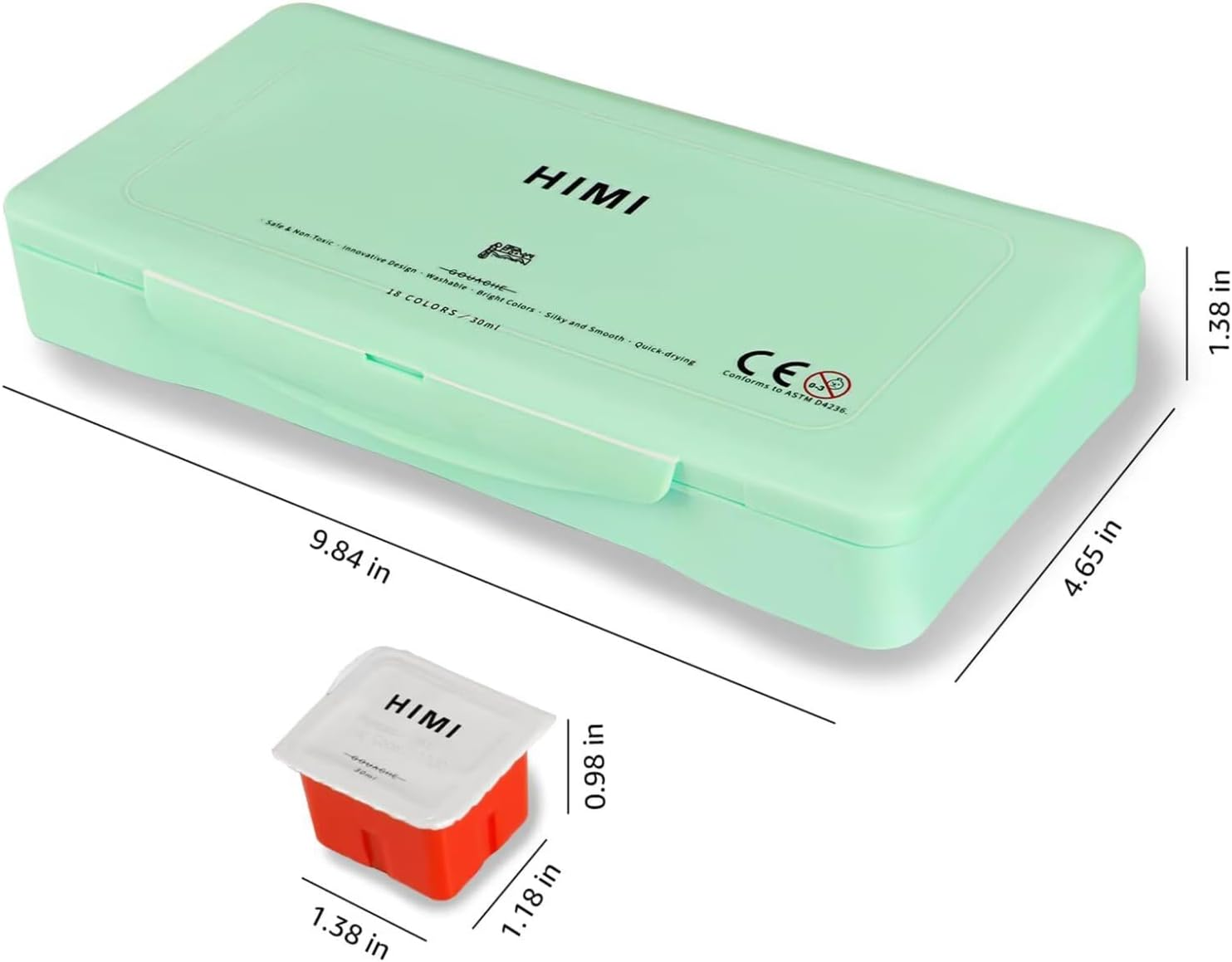 HIMI Gouache Paint Set 18 Colors X 30Ml Premium Jelly Cup Design Comes with 3 Paint Brushes & Palette Easy to Carry Suitable for Students Children Beginners Artists (Green Box） image number 3