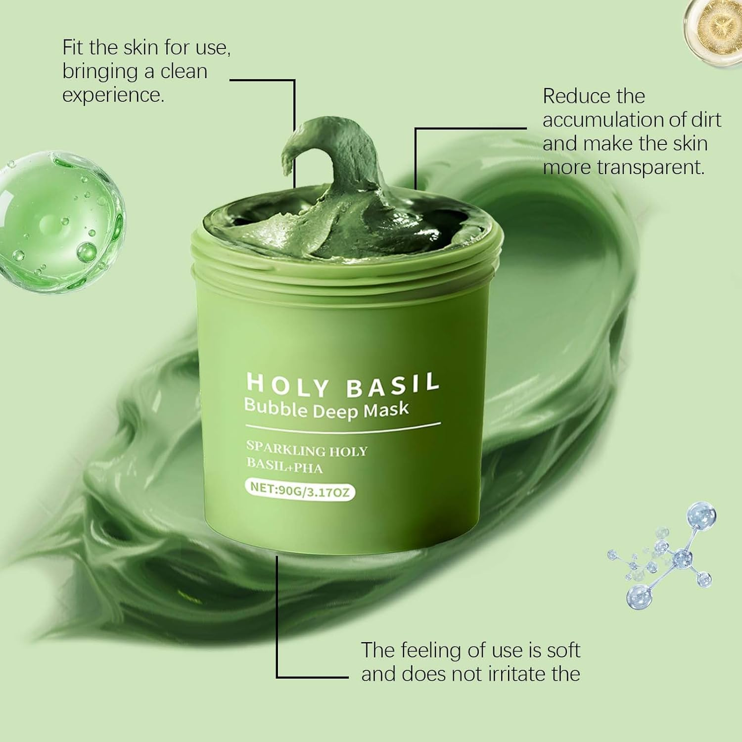 Holy Basil Bubble Deep Cleansing Facial Mask - Gentle Face Wash for Pores Blackhead Removal, Skin Purification & Pore Care, Sensitive Skin Safe, 3.17 Fl Oz image number 1