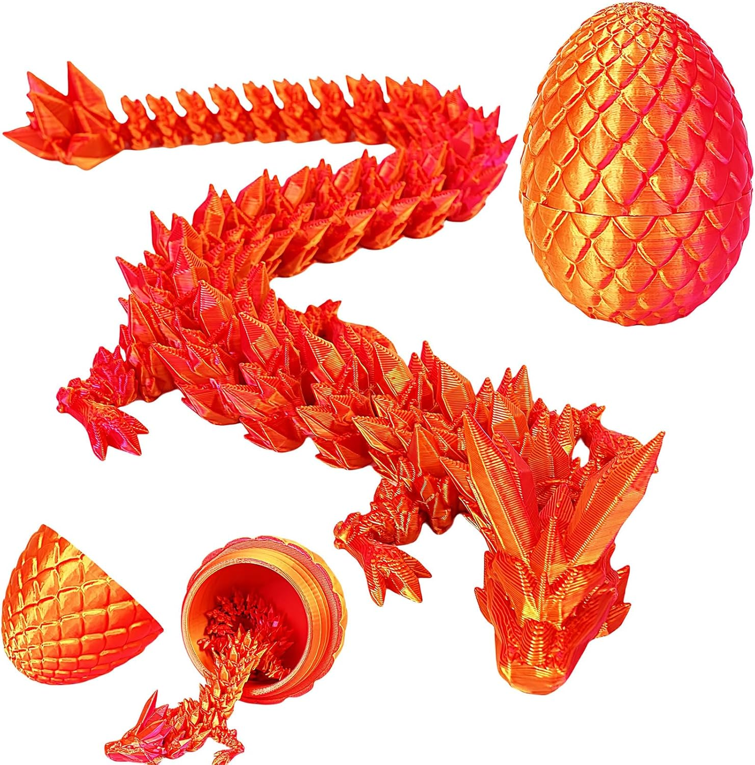 3D Printed Dragon Egg with Surprise Articulated Dragon - Loving Kids, Stress Relief Toys for Adults(Fiery Orange - Red) image number 1