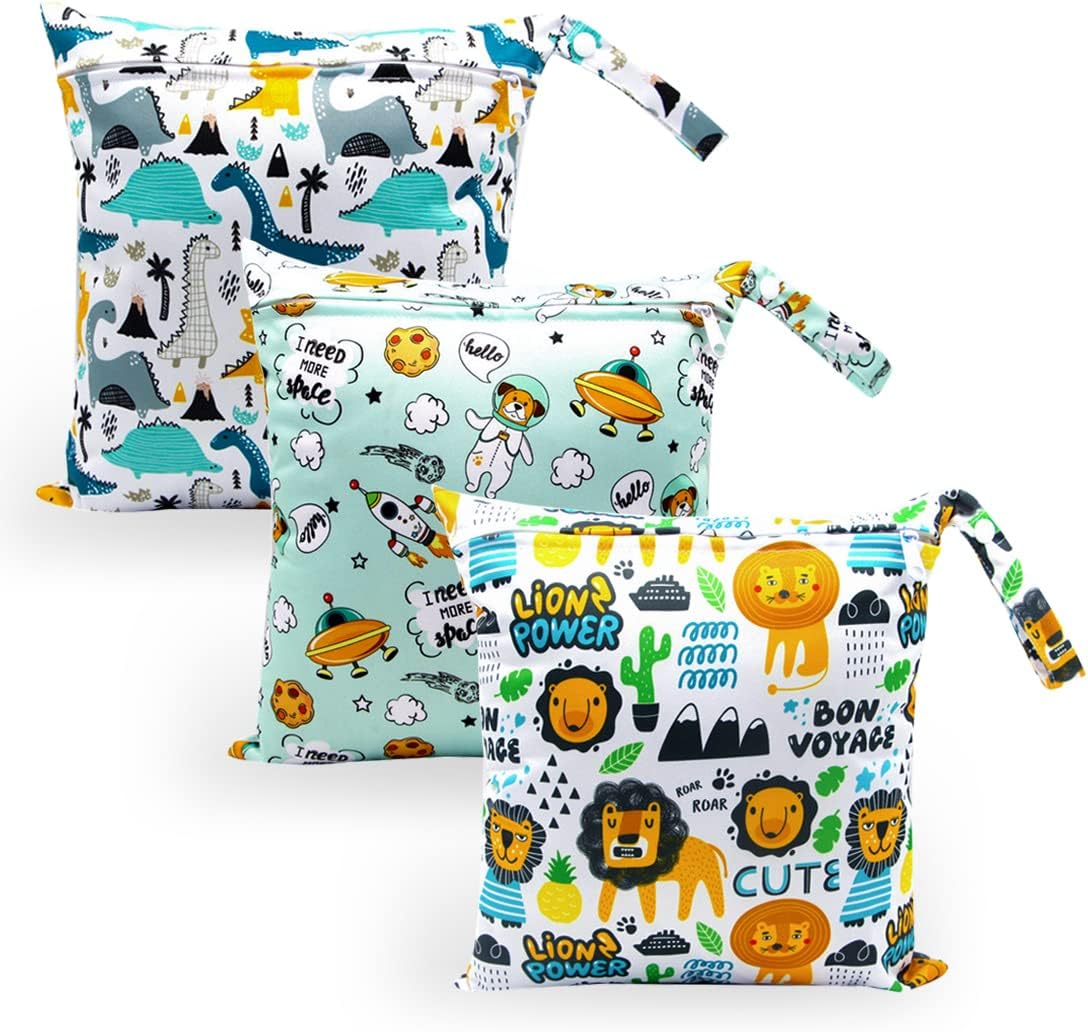 Wet Bag, Wet Bag, Pack of 3 Nappy Bag, Changing Bag, Wet Bags, Reusable Organiser Bag, Washable with Zip for Baby, Toddler, Travel, Gym