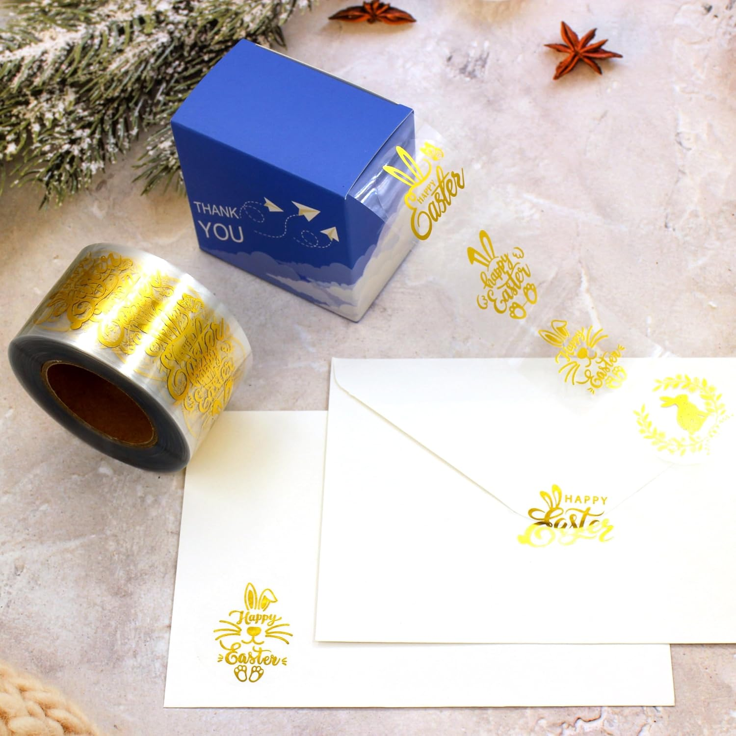 Masper 1.5 Inches/600 Easter Stickers, 6 Clear Gold Foil Designs Happy Easter Stickers, Decorative Easter Basket Stuffers for Kids, Easter Egg Stickers Bunny Stickers for Baskets Eggs Cards Crafts image number 1