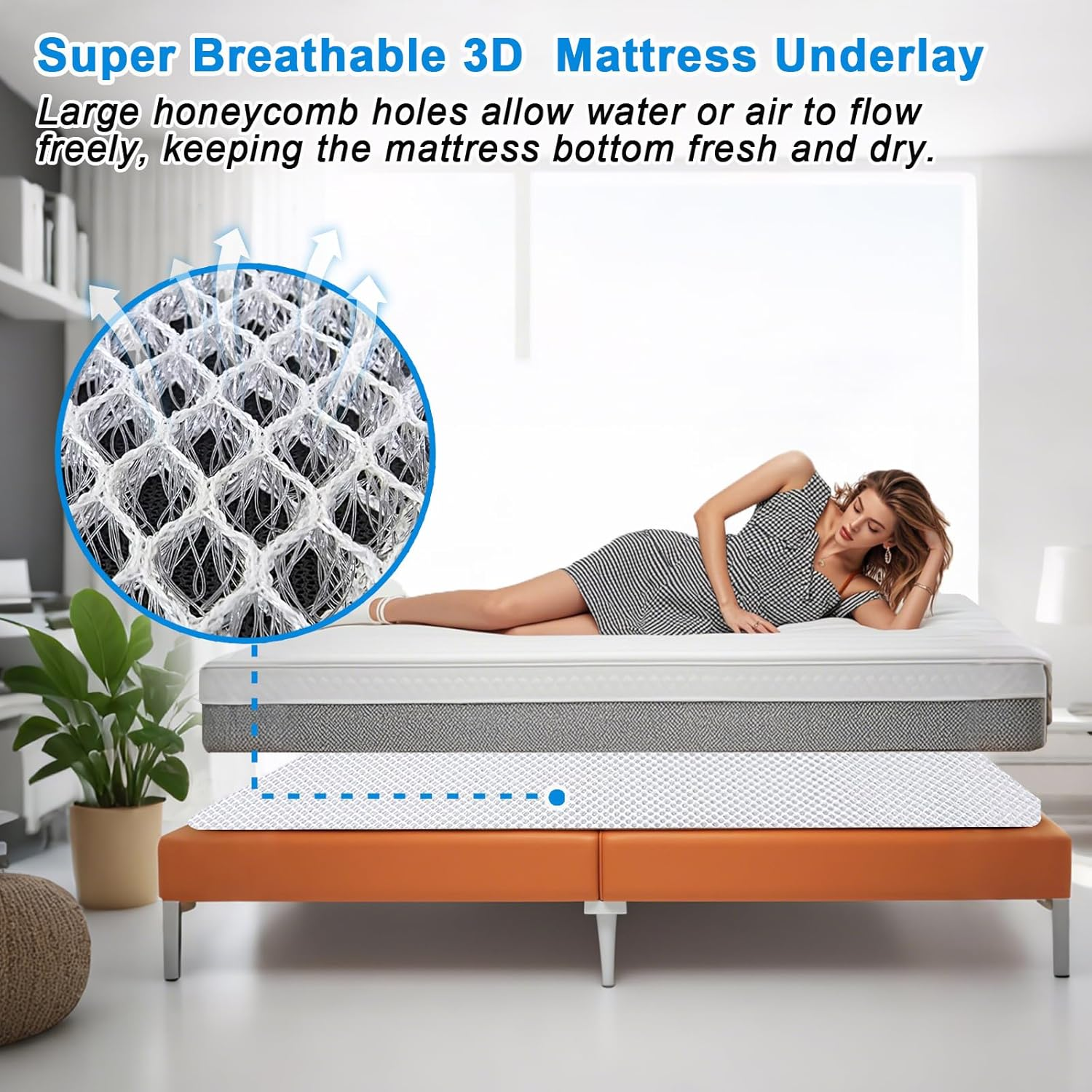 Esme L&H Mattress Underlay RV Ventilated Mattress, Super Breathable 3D Mesh Fabric Mattress Underlay for Standard Queen (60 * 80 In) image number 2