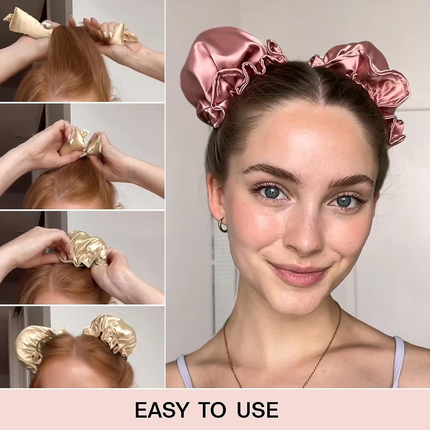 Satin Heatless Hair Curler 2Sets/4Pcs, Pillow Soft Rollers with Hair Caps, Soft Heatless Curling Rod Headband for All Hair Types, Hair Curlers to Sleep in (Black) - Black image number 3