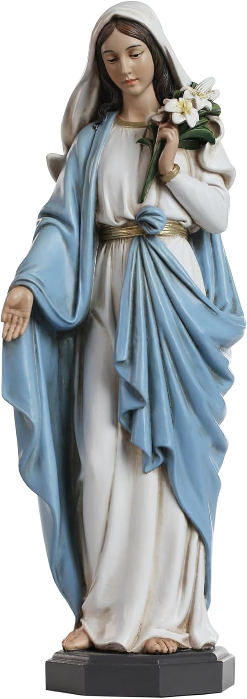 Grace4Joy Blessed Mother Mary Statue - 10 Inch Madonna Virgin Mary Statue Elegant Home Decor, Hand Painted Saint Mary Holding Lilies Figurine Renaissance Collection image number 5