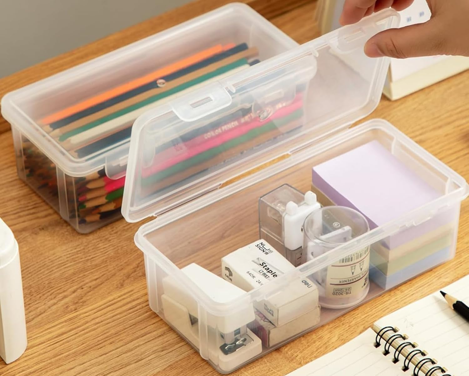 4 Pcs Plastic Large Storage Containers with Lid for Office Supplies, Pencil Box, Art Supplies, Makeup, Crafts and and Charger Cable Cord image number 3