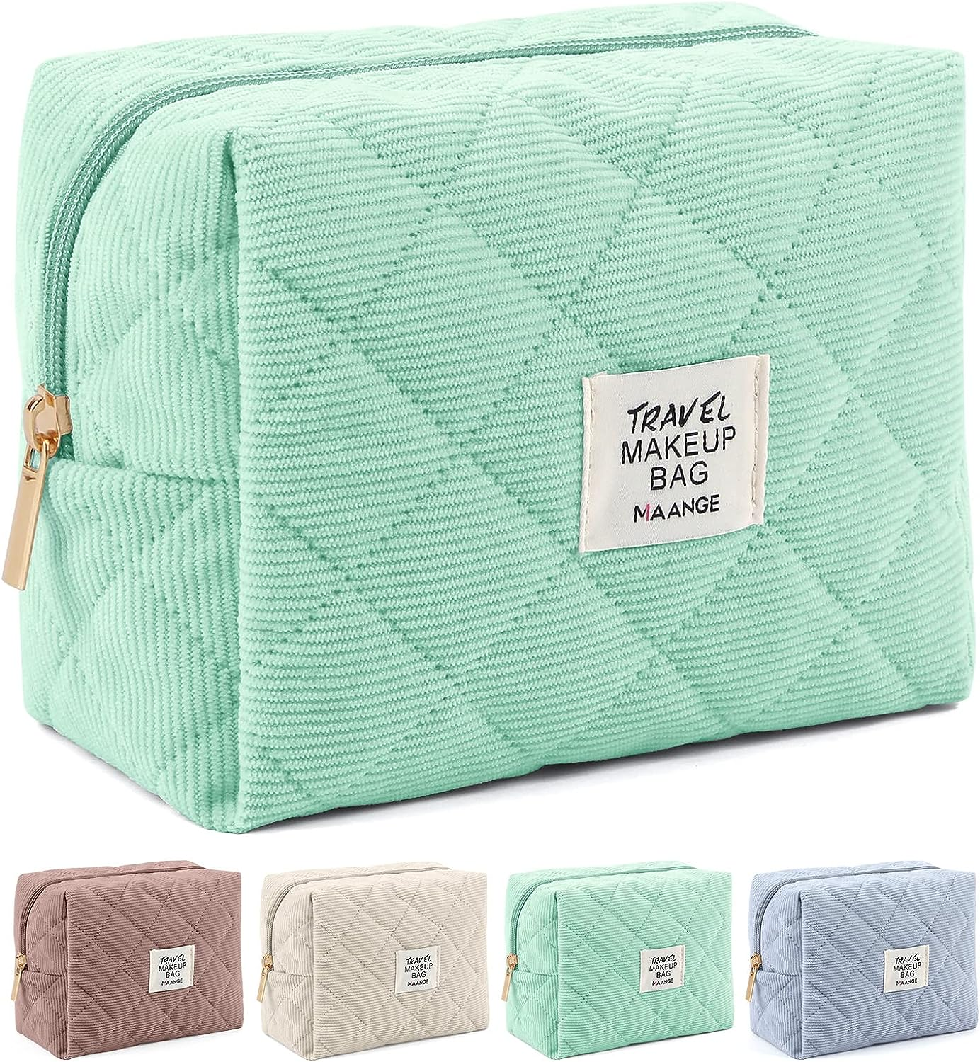 MAANGE 2Pcs Small Makeup Bag, Cosmetic Bags for Purse Corduroy Pouch Cute Bag with Zipper Mini Make up Women, 1-Green,(Yl-Mag0283G-Us) image number 3