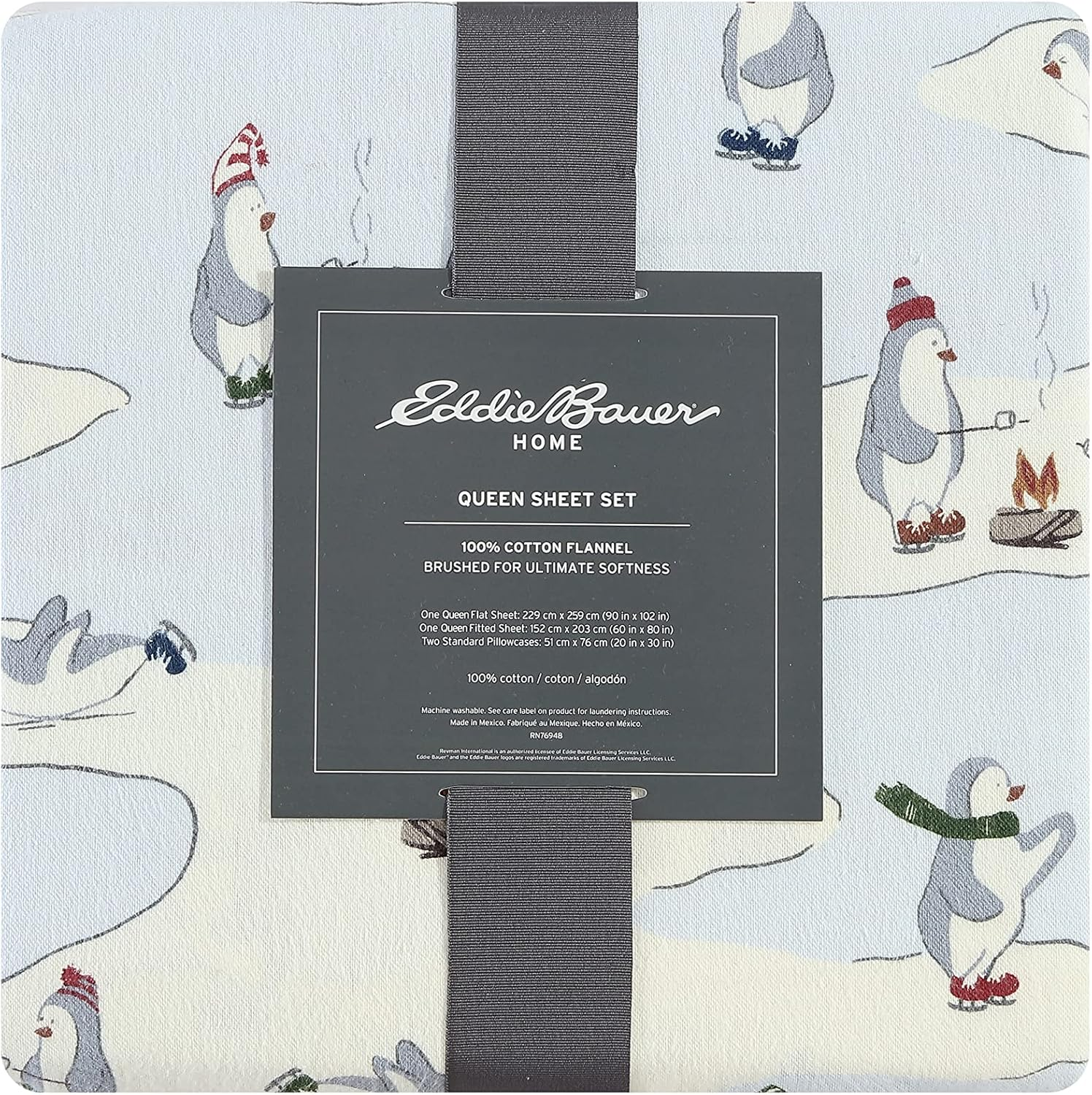 Eddie Bauer - Full Sheets, Cotton Flannel Bedding Set, Brushed for Extra Softness, Cozy Home Decor (Skating Penguin, 4 Pcs, Full) image number 4