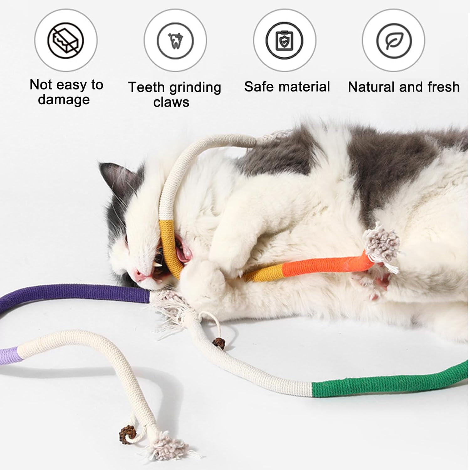 3-Pack Cat Chew Rope Toys with Refillable Catnip &ndash; Safe Organic Teething & Dental Cleaning Toys for Indoor Kittens & Cats &ndash; Interactive Catnip Toys for All Breeds