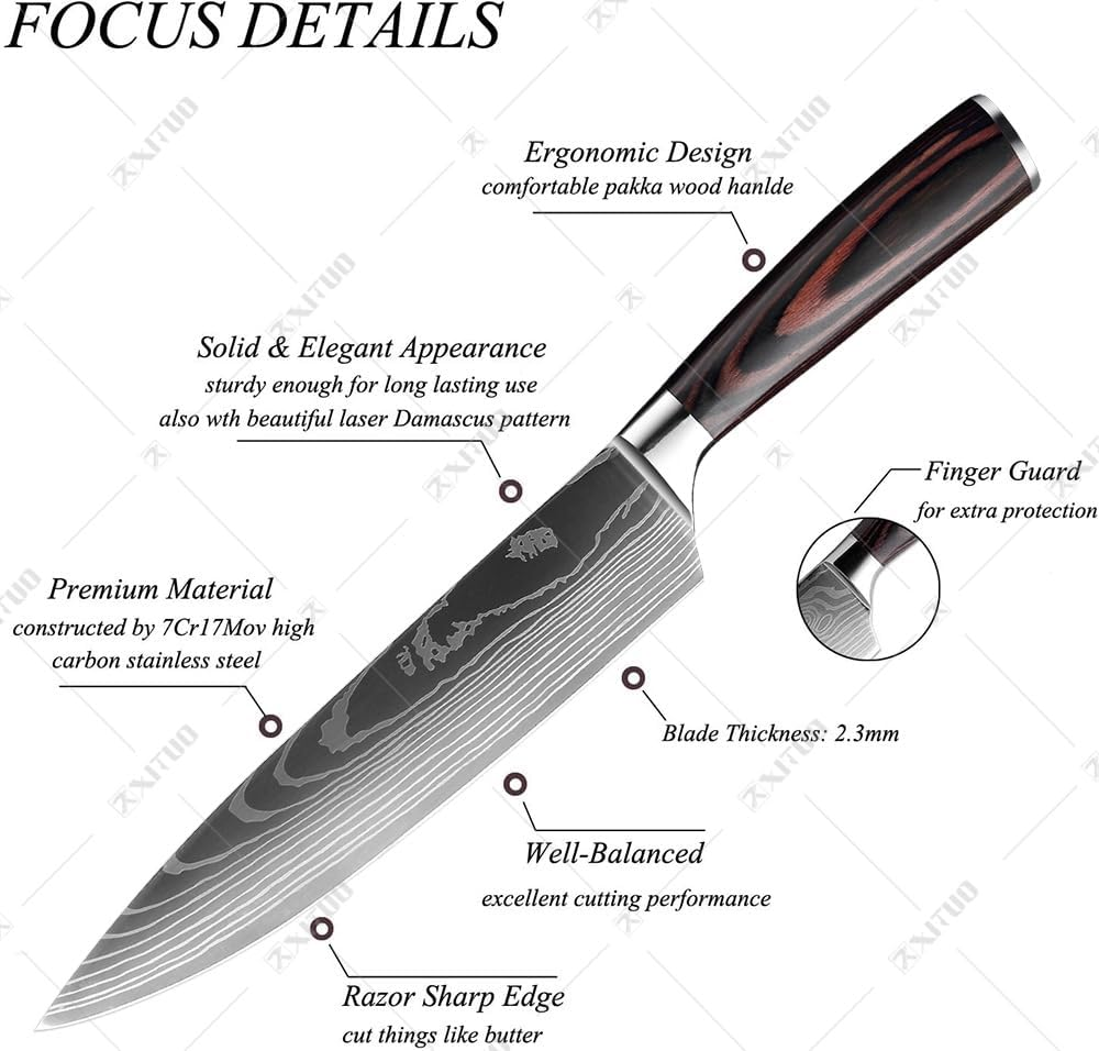 Frafuo Professional Chef Knife, 33Cm Pro Kitchen Knife, German High Carbon Stainless Steel Knife with Ergonomic Handle image number 1