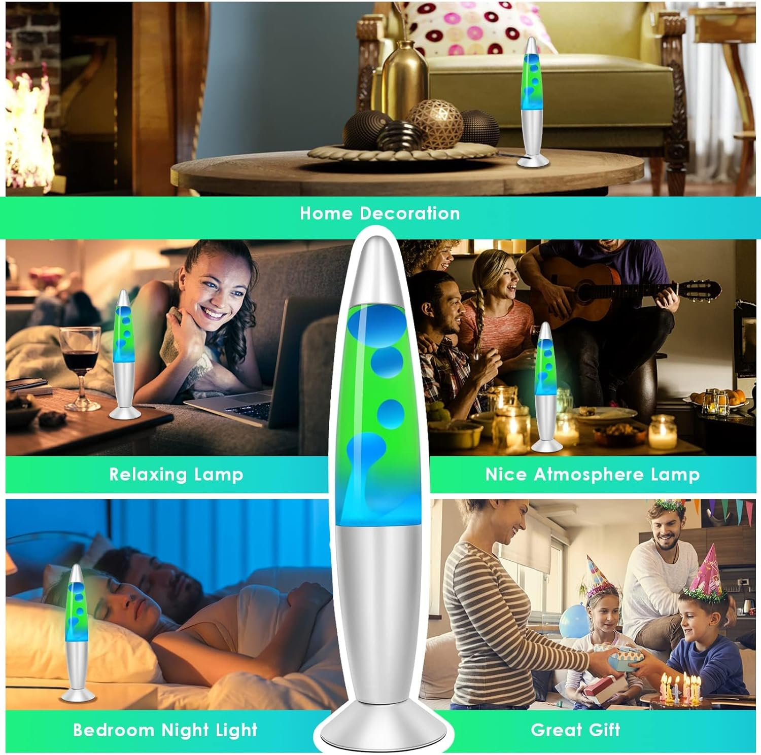 Lava Lamp,Beautiful Magma Lamp Green and Blue 16Inches for Kids and Adults- Boys Beautiful Liquid Motion Lamp Night Lights with Green Liquid Blue Wax, Gifts for Teens Girls(Lava Original Lamp) image number 3