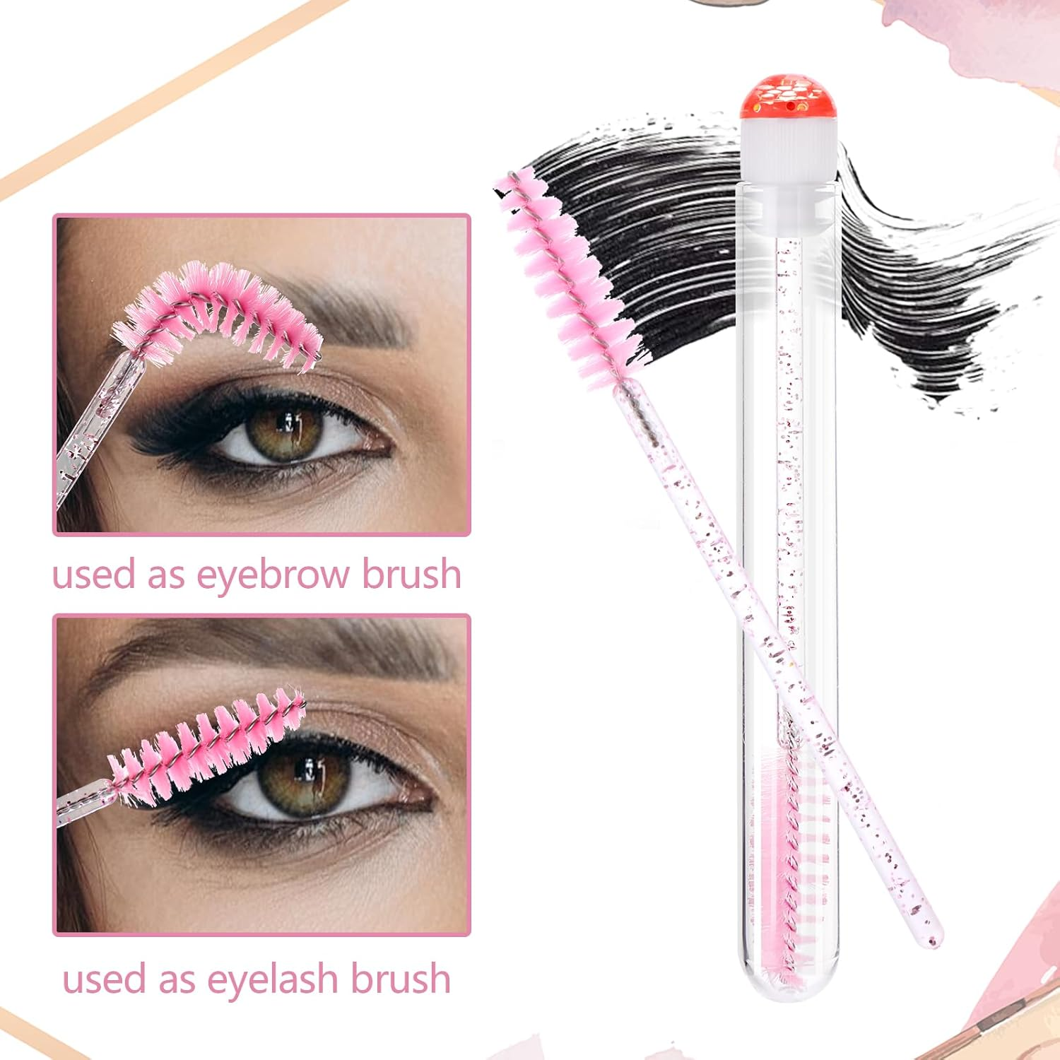 Disposable Mascara Wands Tube Set 10Pcs Shiny Diamond Lash Brush Eyelash Spoolies with Tube Mascara Wands Makeup Tool for Eyelash Extensions(Pink) image number 3