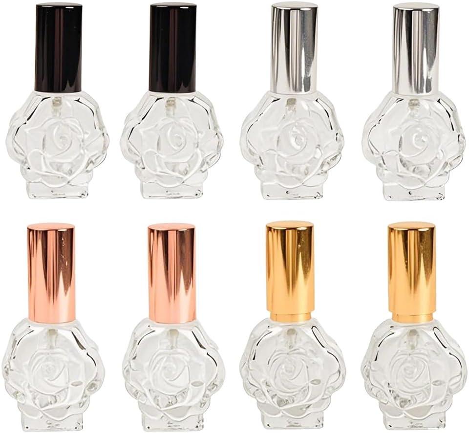 NOIAFZY 8PCS 10Ml Rose Flower Perfume Spray Bottles, Leak-Proof Travel-Size Glass Atomizer Containers with Floral Design image number 2