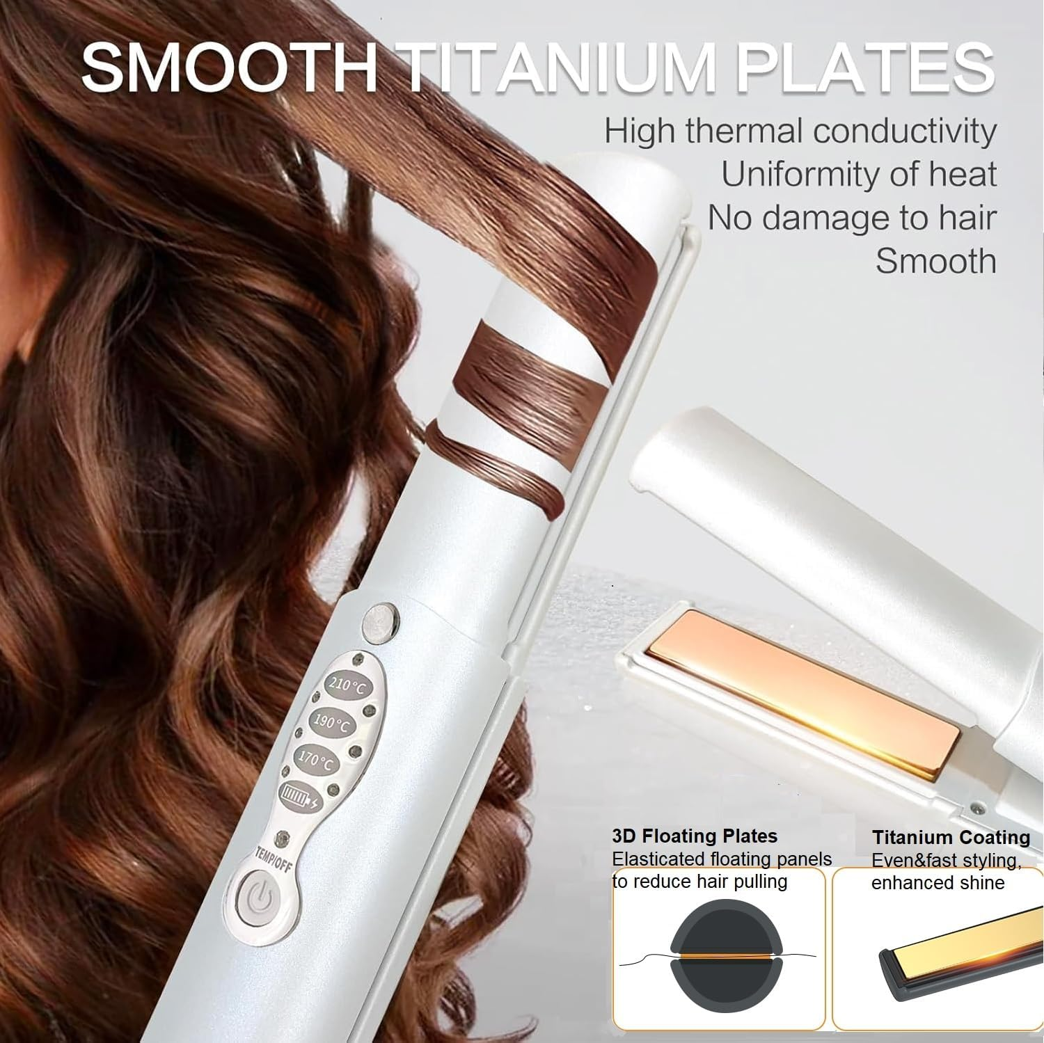 Cordless Hair Straightener Curler, Portable Wireless Hair Straightening and Curling, Titanium Flat Iron, Fast Heating in Seconds, USB Rechargeable, Lightweight for Travel image number 1