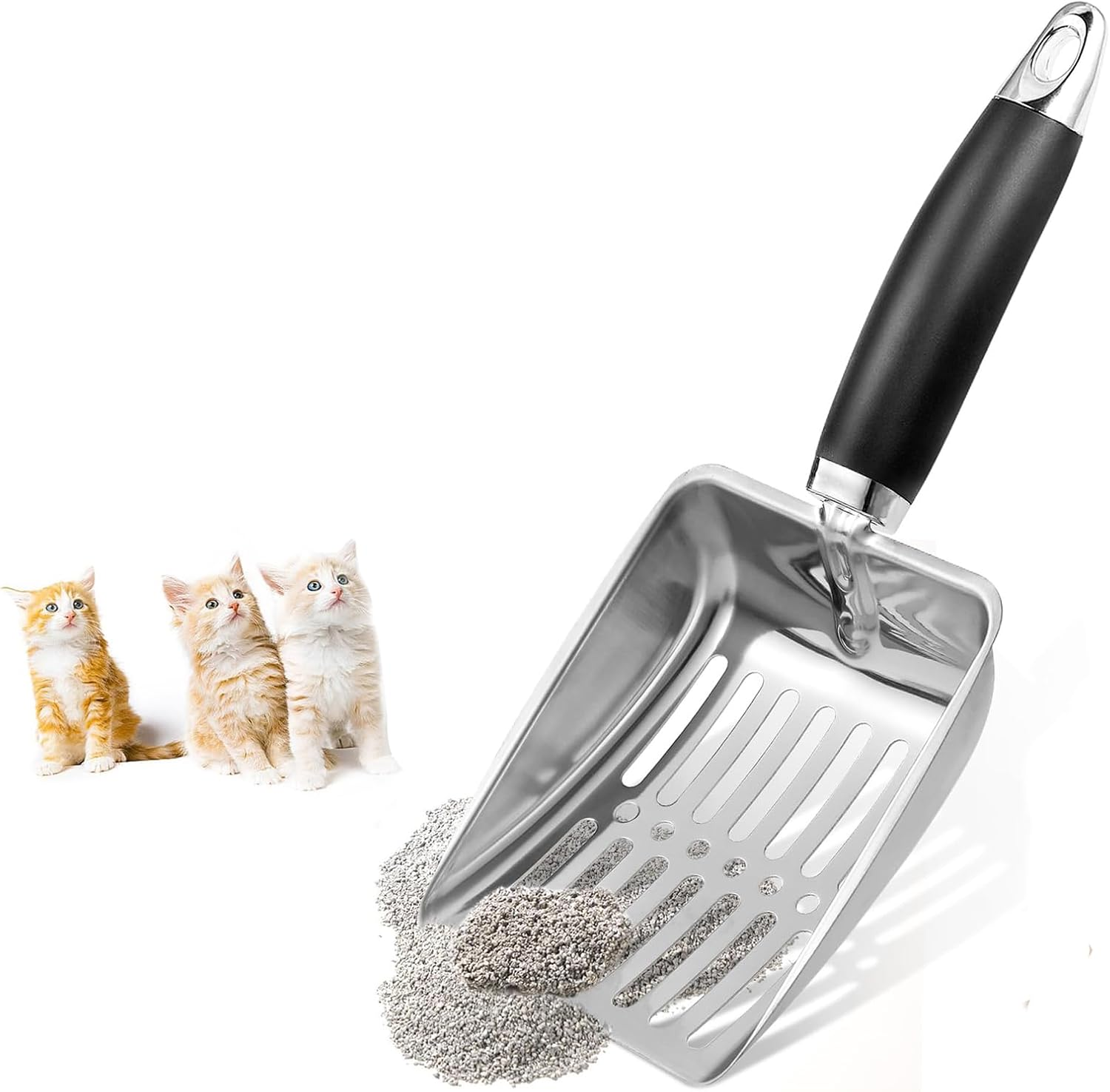 CUBETA Stainless Steel Cat Litter Scoop, Metal Cat Litter Scoop, Kitty Metal Scoop, Sturdy Mesh Scoop for Easy Cleaningfor Litter Pan (Silver Gray) image number 4