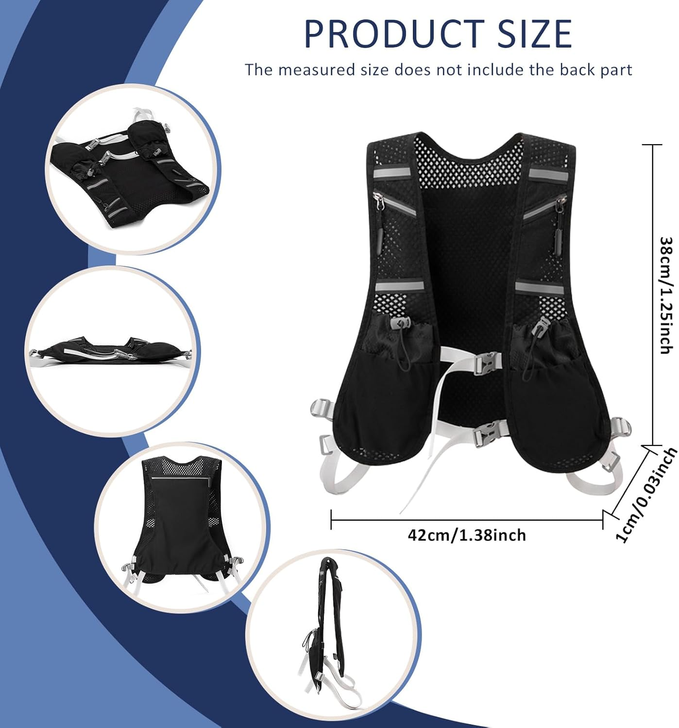 Pearyaest Running Water Vest,Reflective Safety Strip,Adjustable Waistband,Running Vest Backpack with 1L Hydration Pack for Men Women image number 2