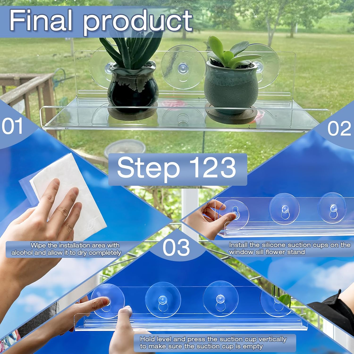 2-Pack 12 Inch Window Plant Shelves - Acrylic Suction Cup Sill Extender for Succulents, Herb Planters, Micro Greens, Bathroom Organizer, Display Stand & Cosmetics Storage | Space-Saving