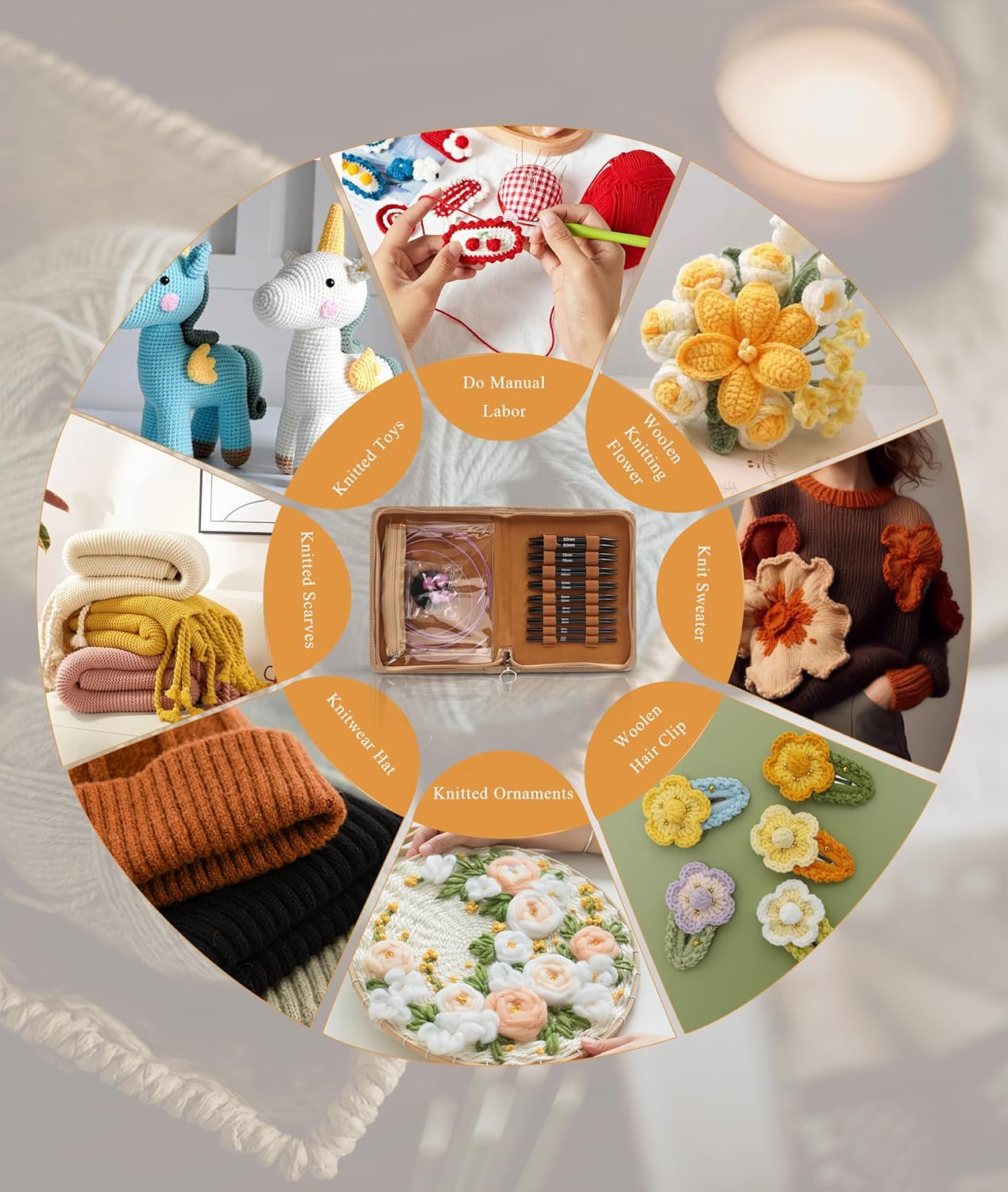 Gugxiom Interchangeable Circular Knitting Needle Set, 9 Pairs (3 to 8Mm), Metal, Ergonomic Handles, Storage Bag, for Weaving Projects image number 2