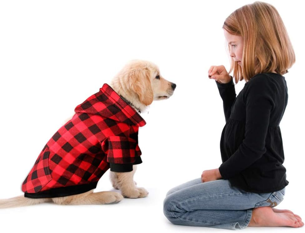 Mtliepte Red Plaid Dog Hoodie Sweater for Dogs Pet Clothes with Hat and Pocket（L） image number 6