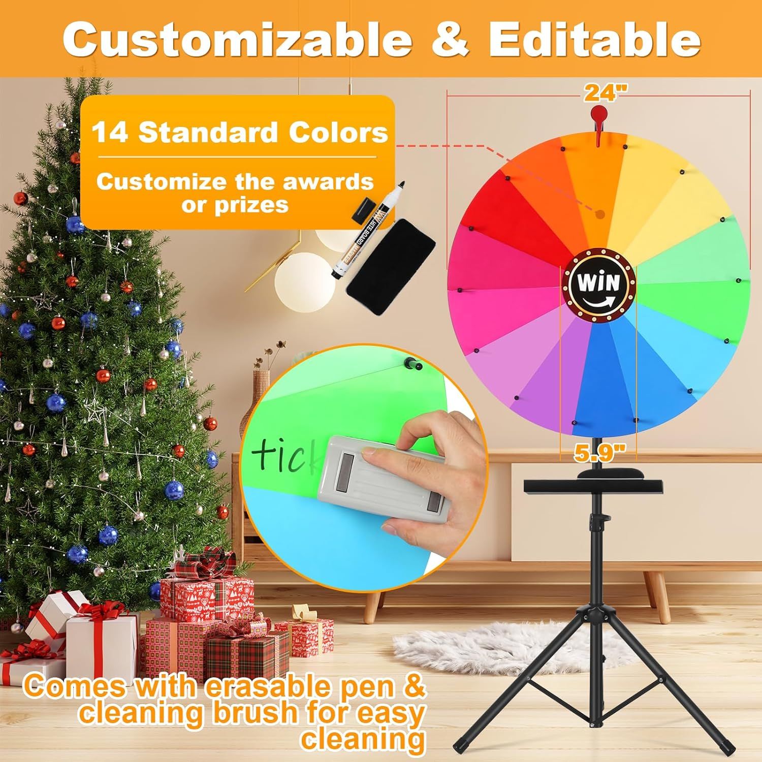GADFISH 24-Inch Spinning Prize Wheel, Ajustable 37"-67" Height Spin Doodle Game Spinner, Storable Prize Wheel Spinner with Stand, Wheel of Fortune Game, 14 Colors image number 5