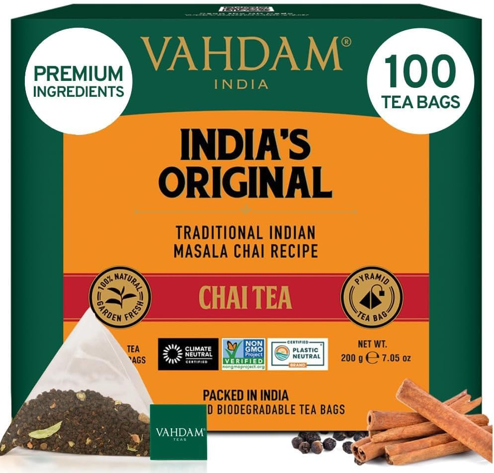 VAHDAM, India'S Original Masala Chai Tea Bags (100 Count) Non GMO, Gluten Free, No Added Flavoring | Blended W/Savory Exotic Spices | Whole Loose-Leaf Tea Bags | Resealable Ziplock Pouch image number 6