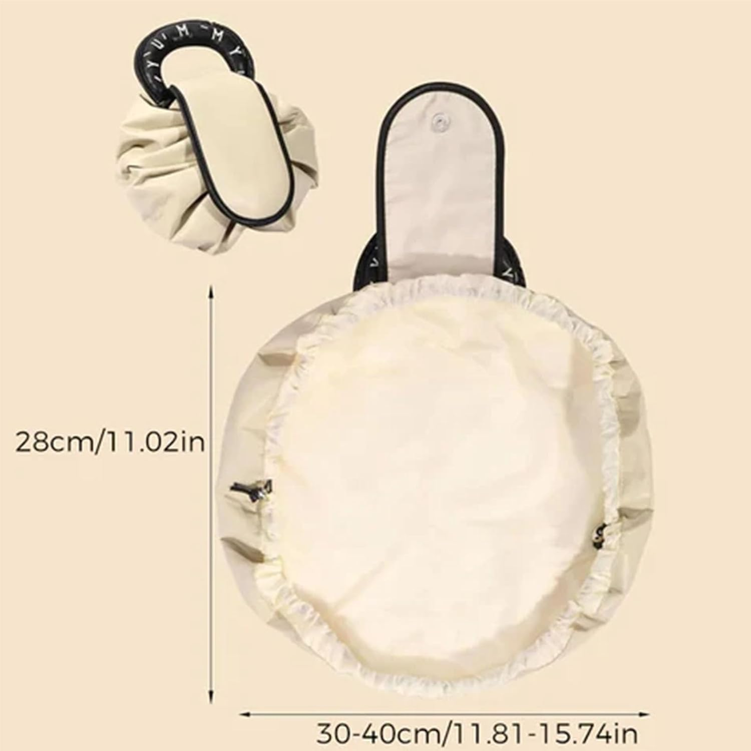 Lay Flat Makeup Bag, Drawstring Storage Bag, Flat Lay Cosmetic Bag, Beige image number 3