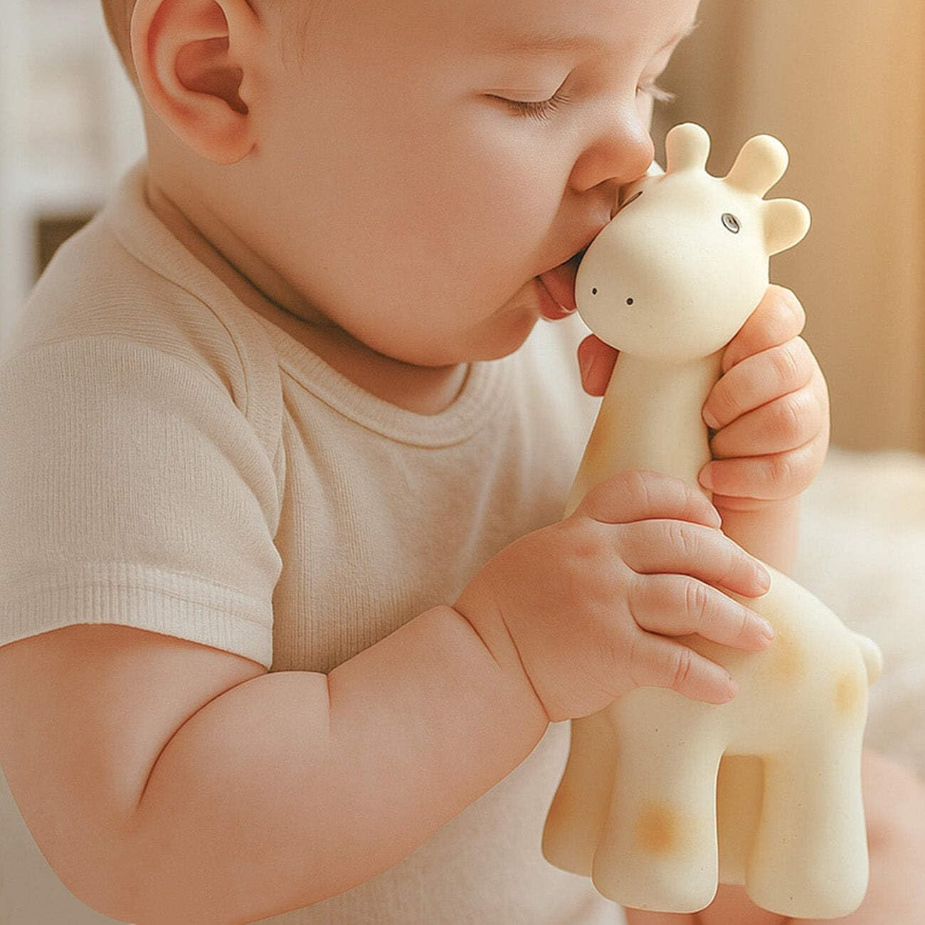 Tikiri Fully Enclosed Giraffe All Rubber Rattle Teething & Bath Toy image number 2