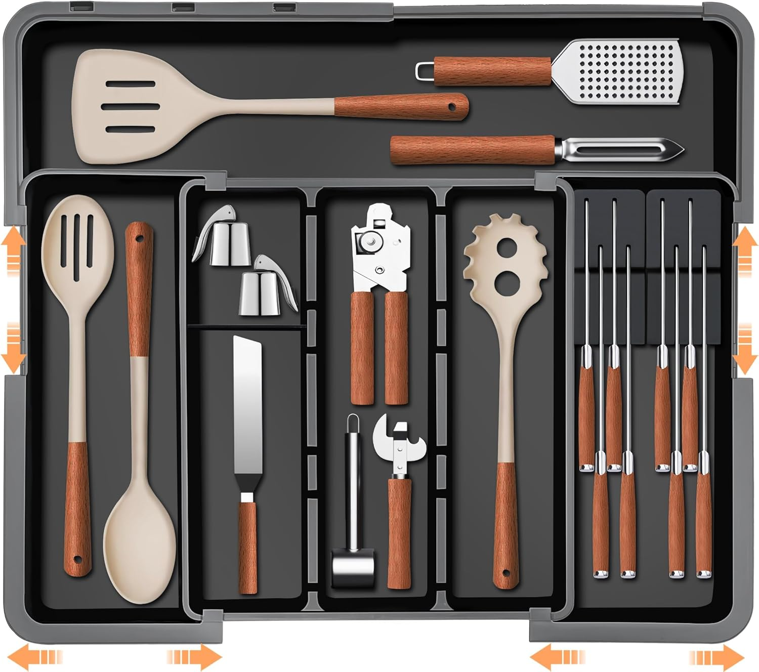 Expandable Cutlery Drawer Organiser, Adjustable Flatware and Utensil Tray for Kitchen，Kitchen Drawer Utensil Organizer, Expandable Cutlery Tray, 3 Dividers(White)