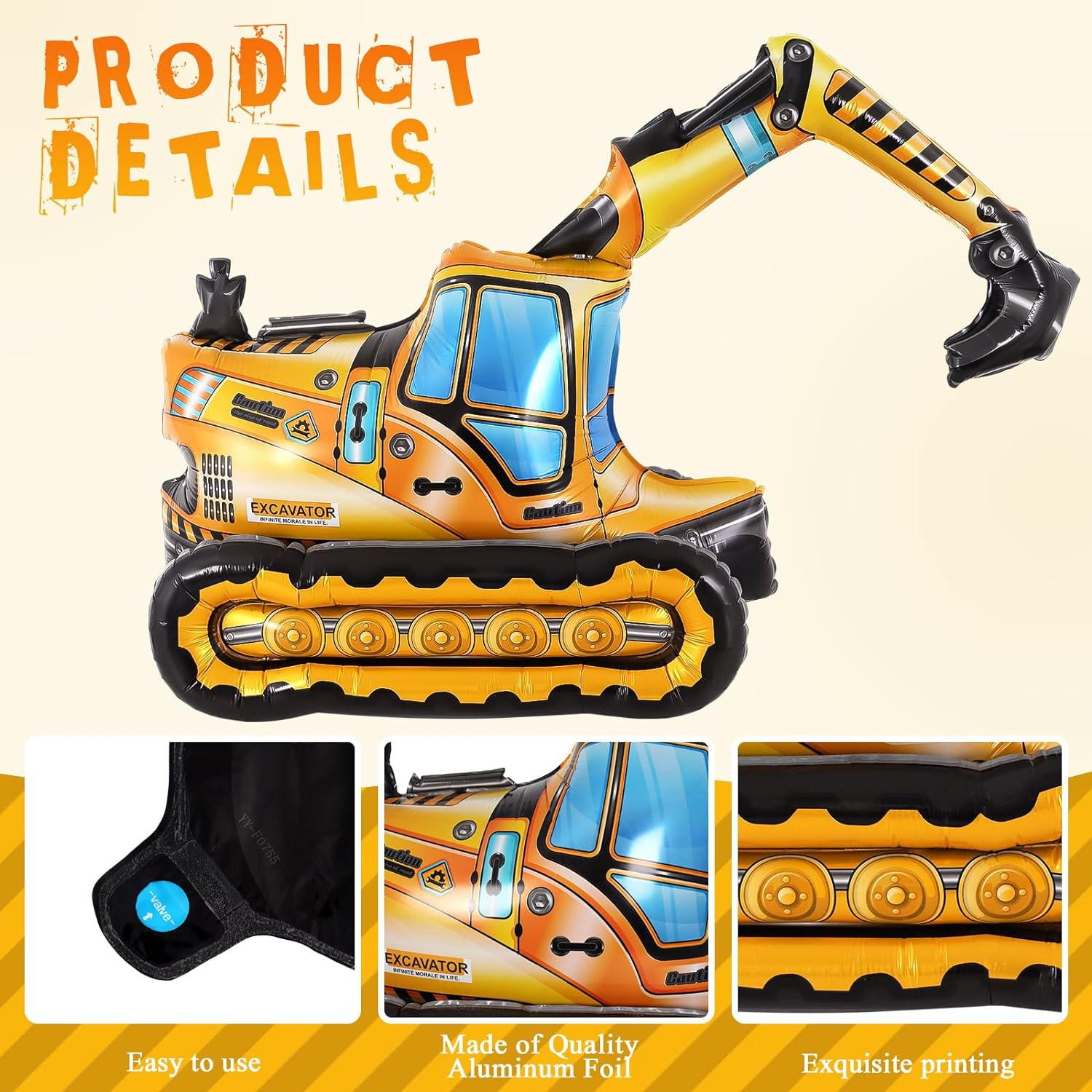 Large Excavator Balloon,25 Inch Self Standing 4D Foil Construction Balloon,Digger Engineering Vehicle Balloon for Kids,Construction Birthday Party Supplies for Construction Theme Party Decoration image number 2