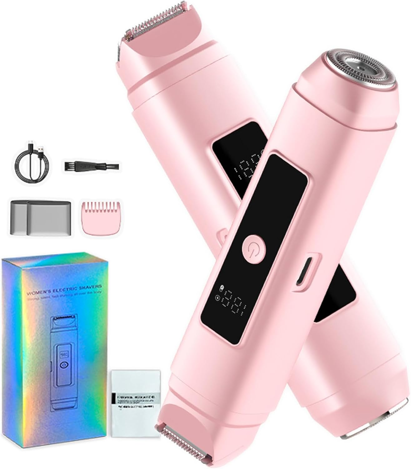 2 In1 Bikini Trimmer for Women Dual Head Electric Shaver Women USB Cordless Epilator Hair Removal for Women Waterproof Dry and Wet Use Lady Shaver Suitable for Body,Face,Armpits,Legs,Arm,Bikini(Pink) image number 3