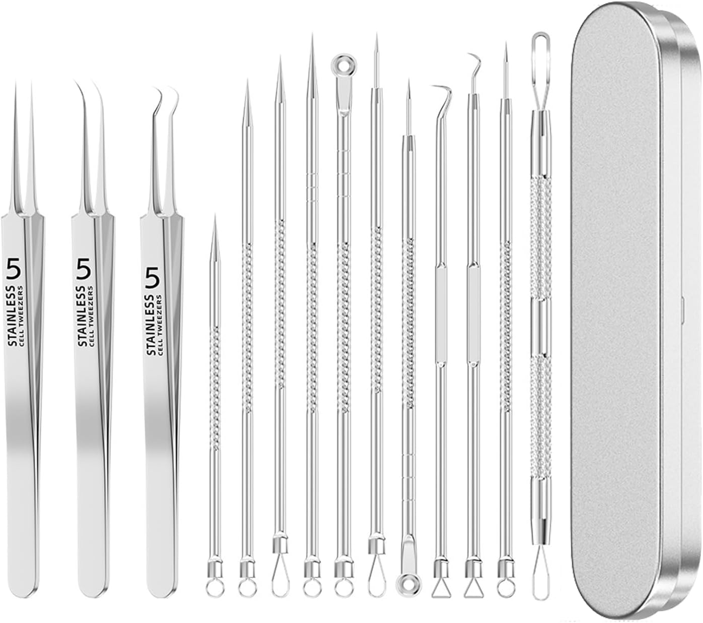 14 Pcs Blackhead Remover Tool, Professional Pimple Popping Kit，Apply to Skin Care Tools for Acne Prone Skin and Deep Pore Cleaning image number 5