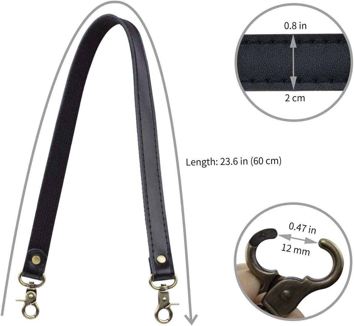 A ALLZEDREAM Genuine Leather Purse Strap Sewing Canvas Replacement Handbag Shoulder Bag 2 Pcs, Black, Medium, Antique - Black image number 3