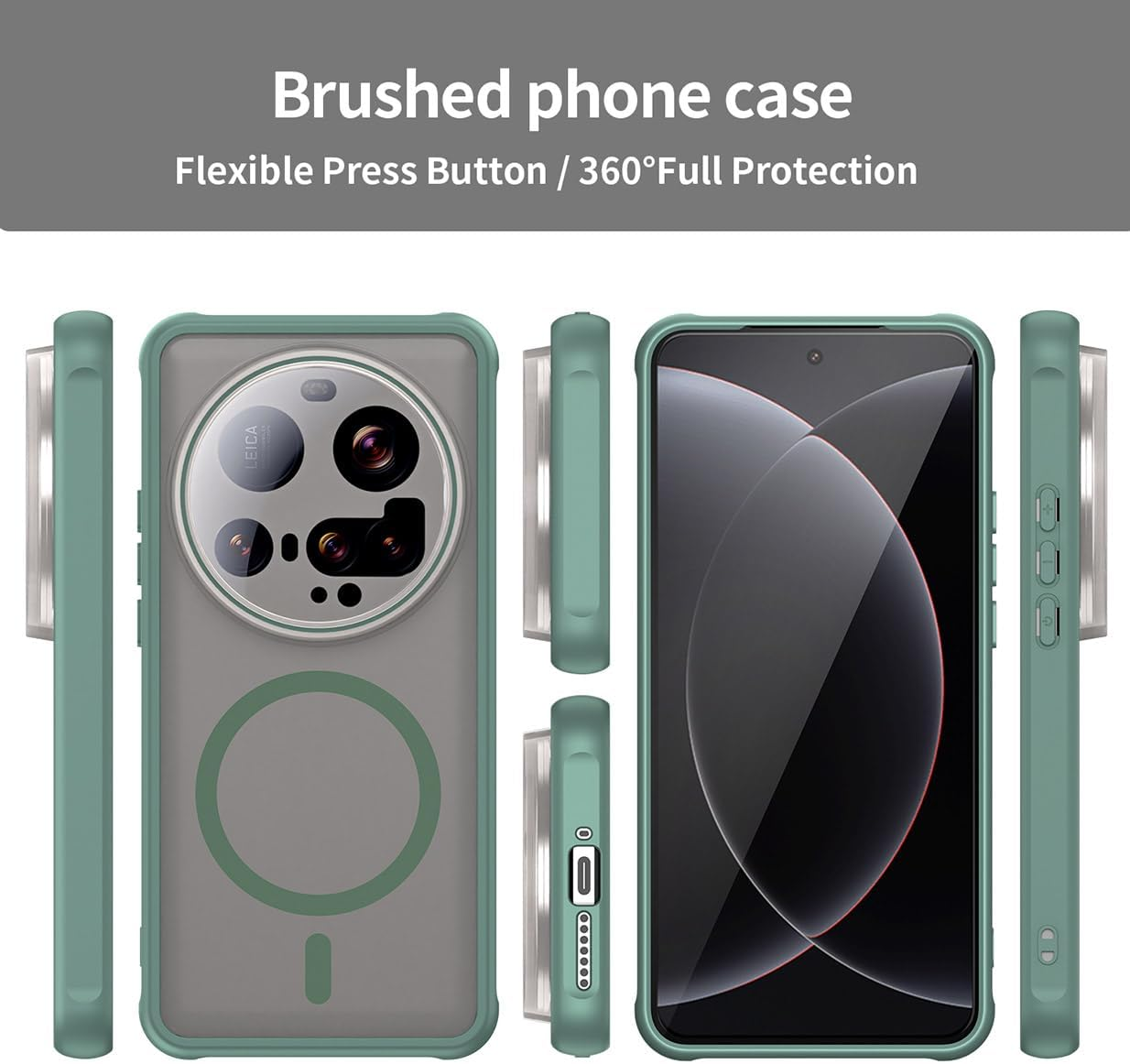 UPLAI Case for Xiaomi 15 Ultra, Slim Shockproof Magnetic Mobile Phone Case Case, Premium PC + TPU Silicone Bumper Stylish Translucent Frosted Matt Protective Case Green - Black image number 7