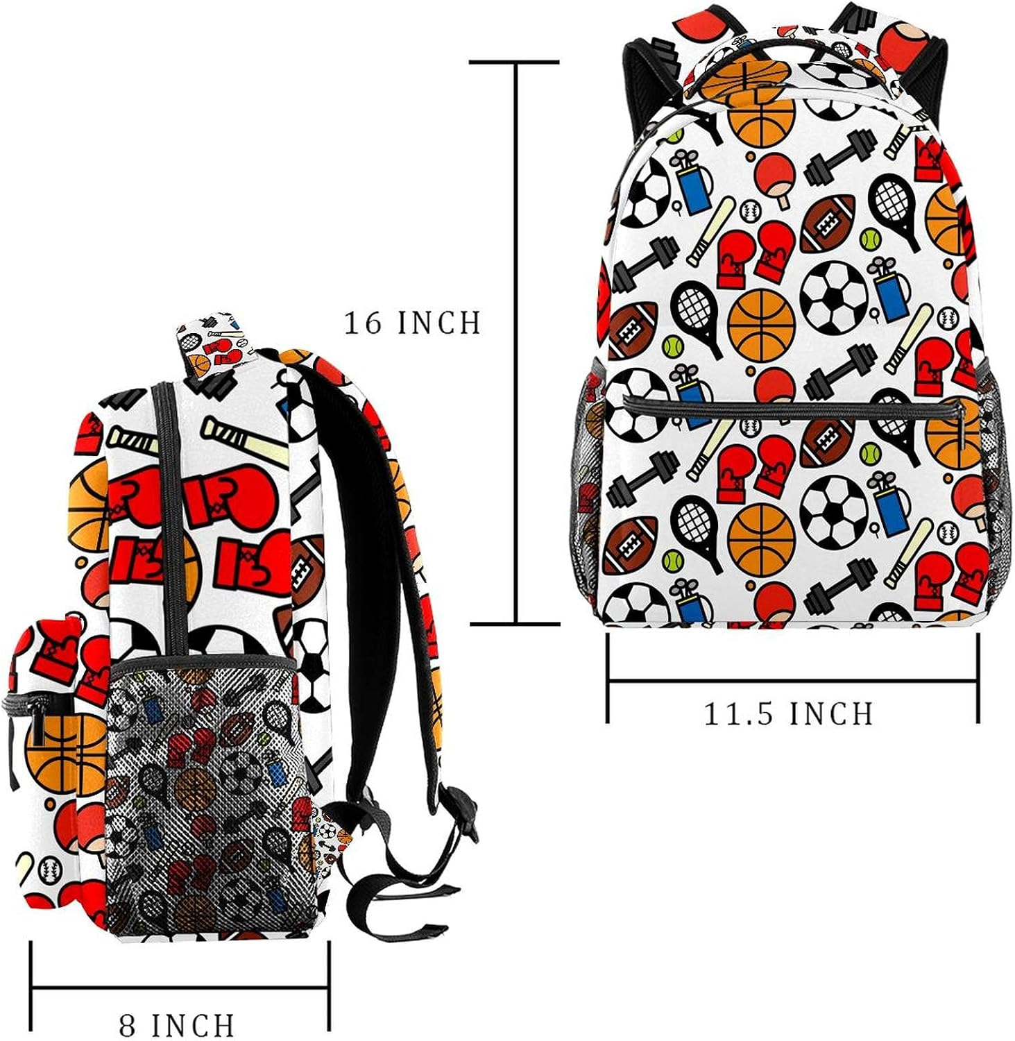 Colorful Sport Icon on White Background Backpack Students Shoulder Bags Travel Bag College School Tote Backpacks image number 1