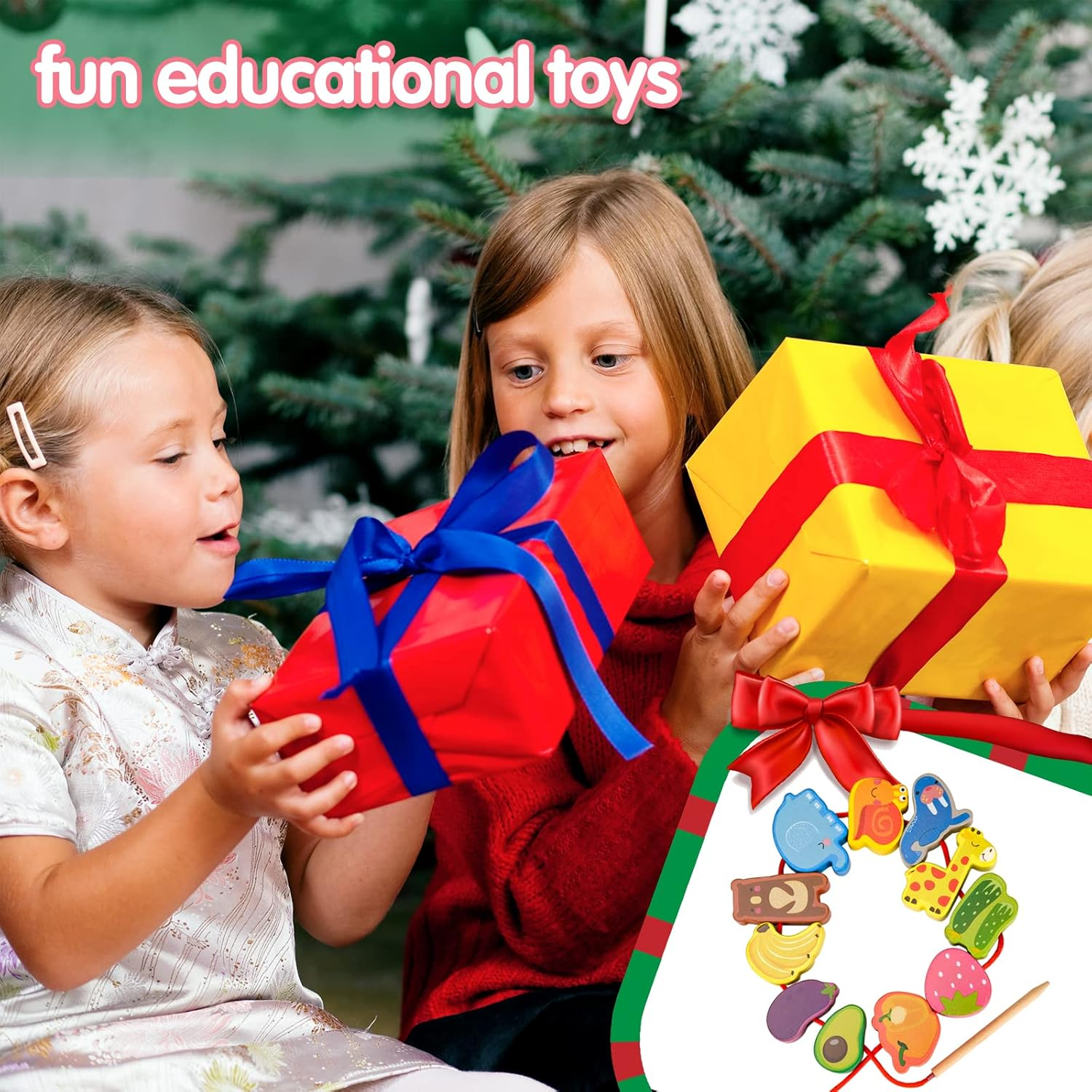 Montessori Toys for Toddlers 2-4 Year Old, Learning & Educational Toys Wooden Fruits & Animals Lacing Travel Sensory Toys for Girls Boys 1 2 3 Year Old Gifts Fine Motor Skills Kids Birthday Present image number 1