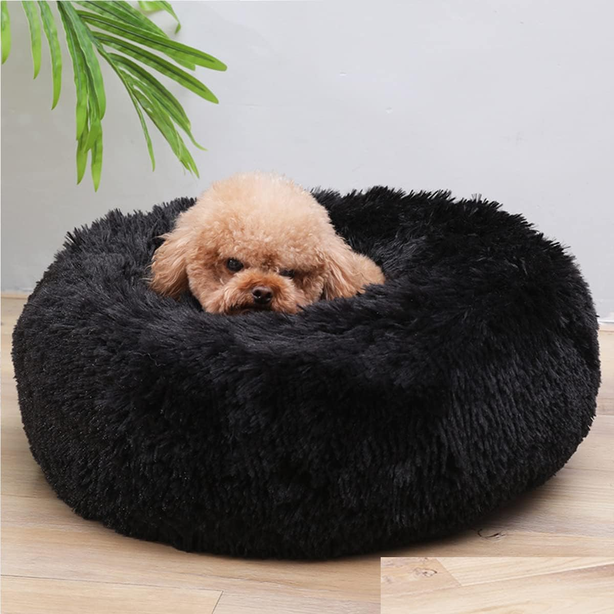 Calming Dog Bed & Cat Bed, Warming Cozy Soft Dog round Bed, Fluffy Faux Fur Plush Dog Cat Cushion Bed for Small Medium Dogs and Cats，Diameter16In