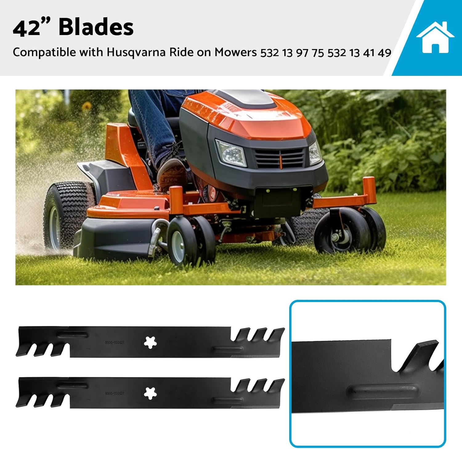 2PCS 42" Lawn Mower Blades Suitable for Husqvarna Ride on Mowers 532 13 97 75 532 13 41 49 image number 6