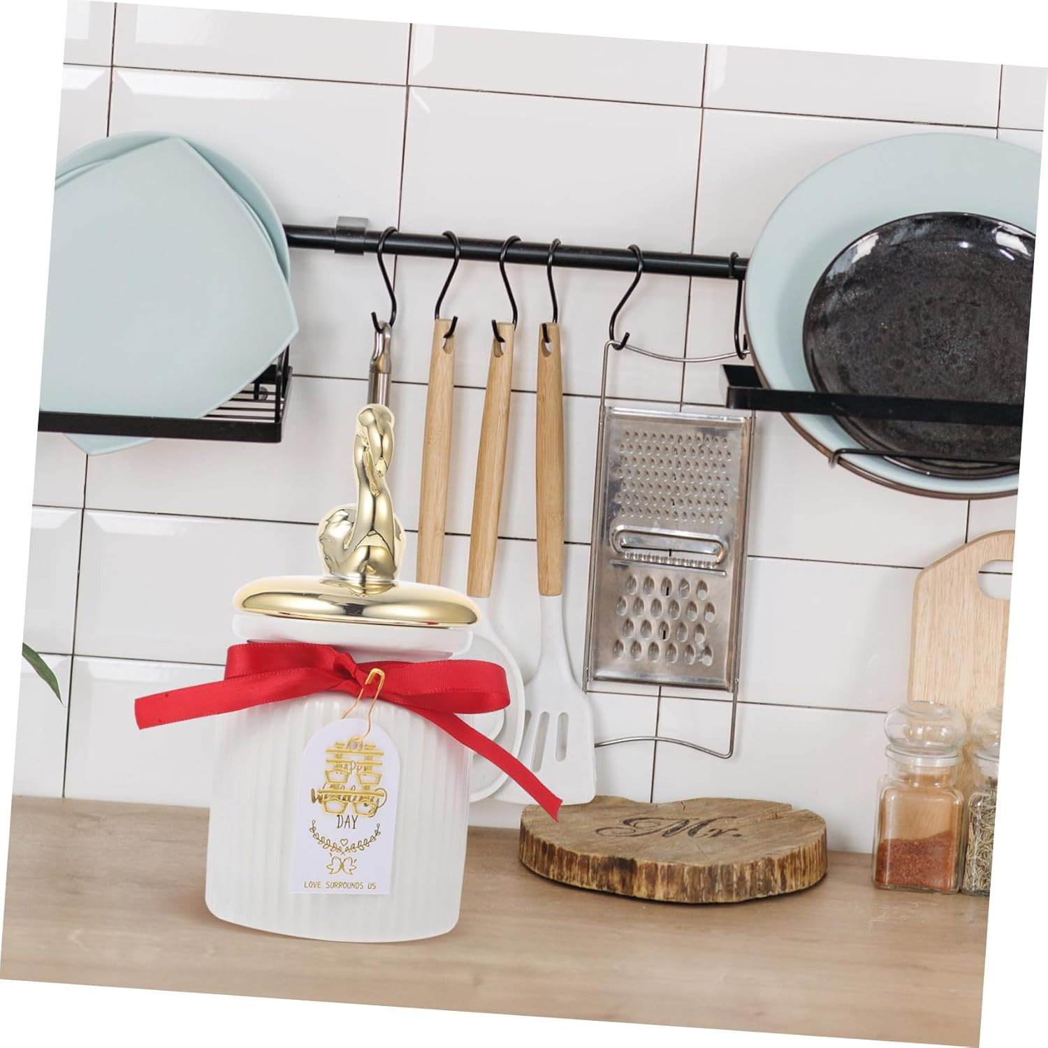 SHOWERORO Ceramic Tea Storage Jar Lid Elegant Canister for Loose Leaf Tea Sugar and Candy Pot Flamingo Design for Home Kitchen Counter image number 2